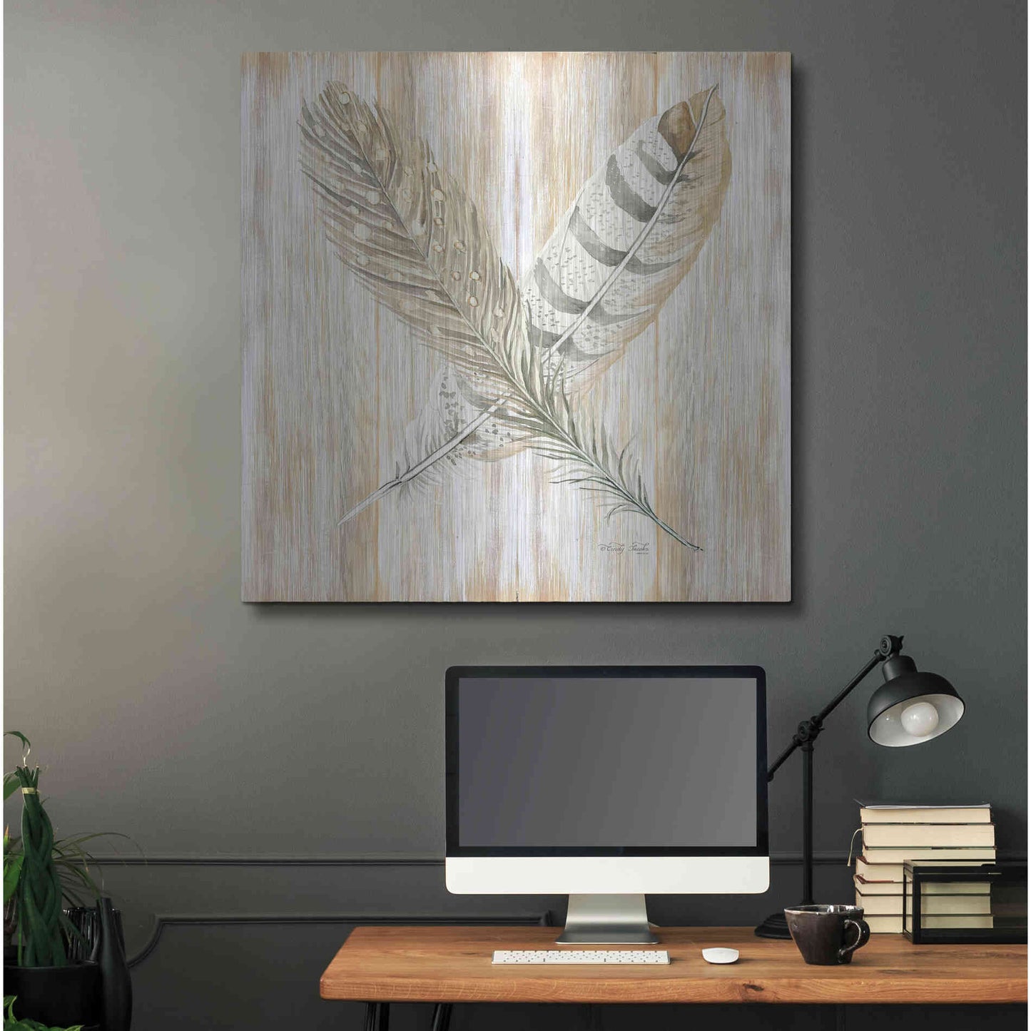 Luxe Metal Art 'Feathers Crossed II' by Cindy Jacobs, Metal Wall Art,36x36