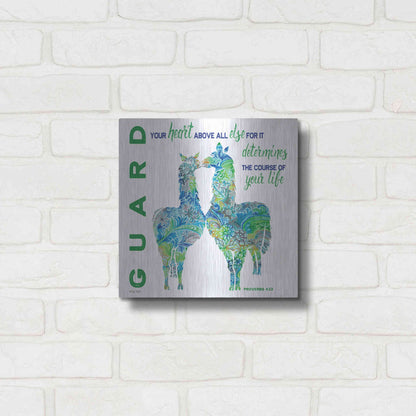 Luxe Metal Art 'Guard Your Heart Llamas' by Cindy Jacobs, Metal Wall Art,12x12