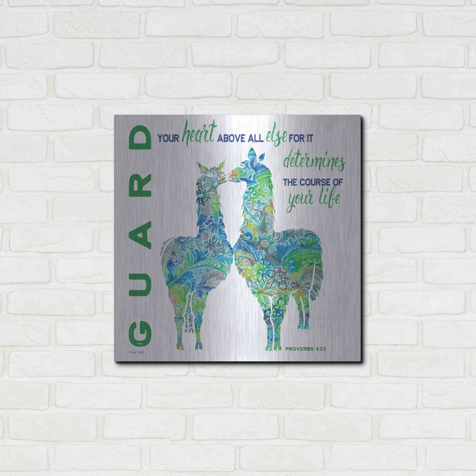 Luxe Metal Art 'Guard Your Heart Llamas' by Cindy Jacobs, Metal Wall Art,24x24