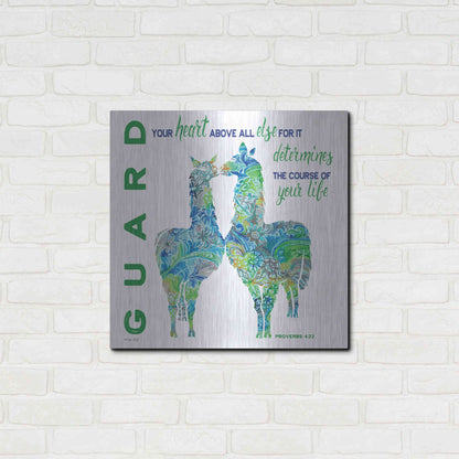Luxe Metal Art 'Guard Your Heart Llamas' by Cindy Jacobs, Metal Wall Art,24x24