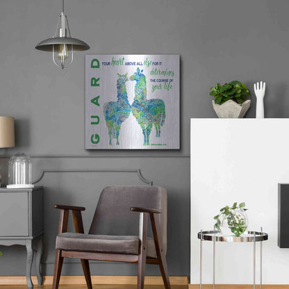 Luxe Metal Art 'Guard Your Heart Llamas' by Cindy Jacobs, Metal Wall Art,24x24