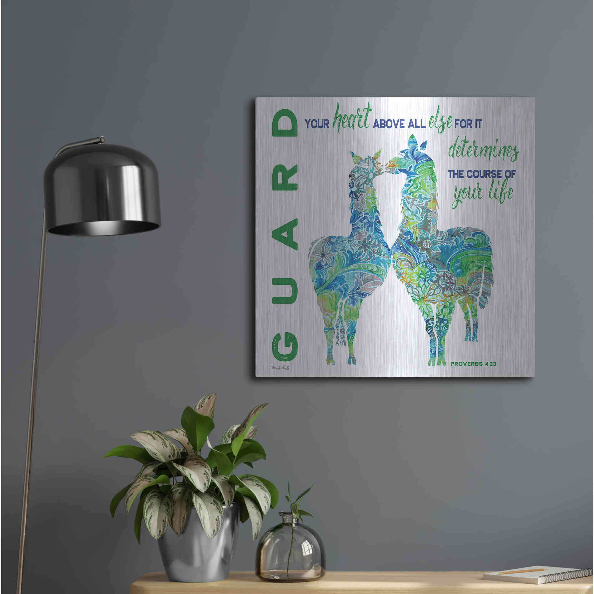 Luxe Metal Art 'Guard Your Heart Llamas' by Cindy Jacobs, Metal Wall Art,24x24