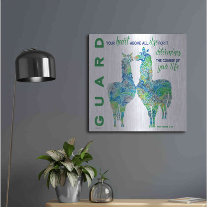Luxe Metal Art 'Guard Your Heart Llamas' by Cindy Jacobs, Metal Wall Art,24x24