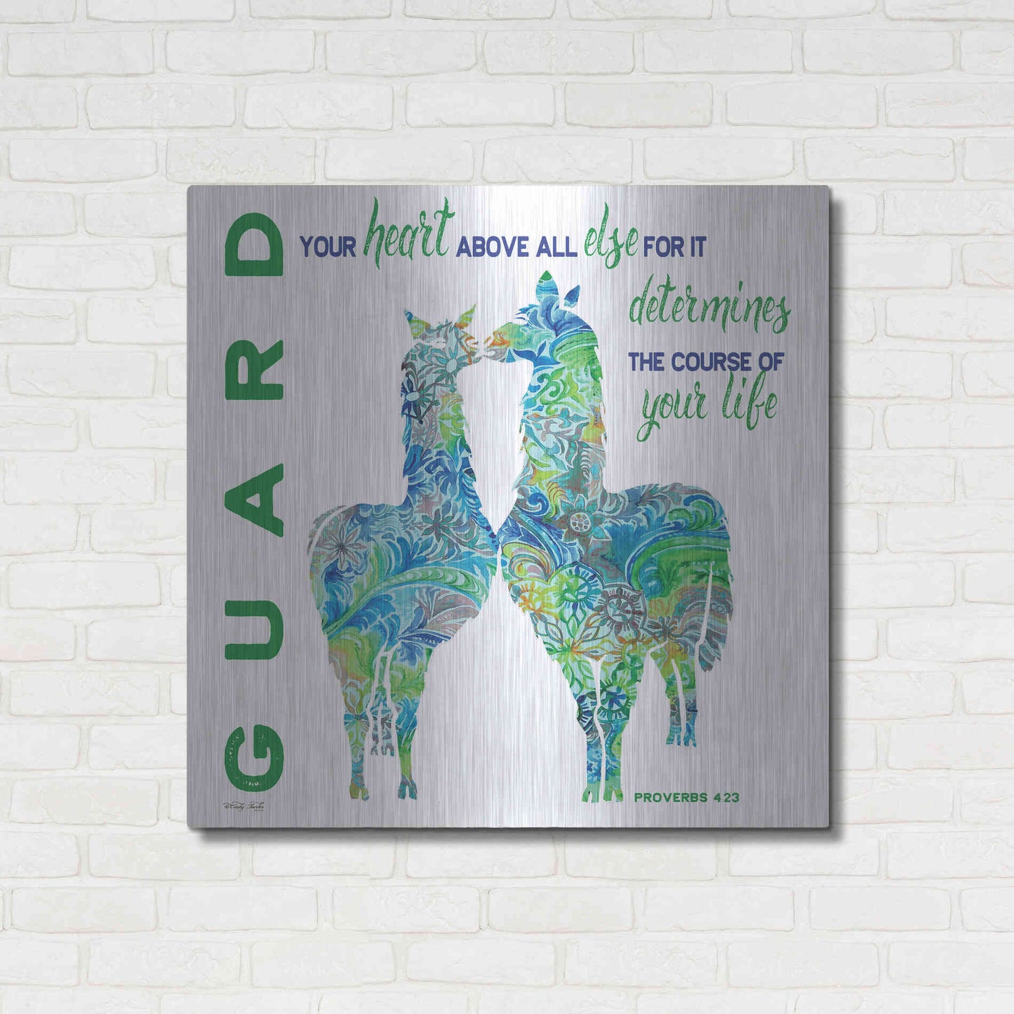 Luxe Metal Art 'Guard Your Heart Llamas' by Cindy Jacobs, Metal Wall Art,36x36