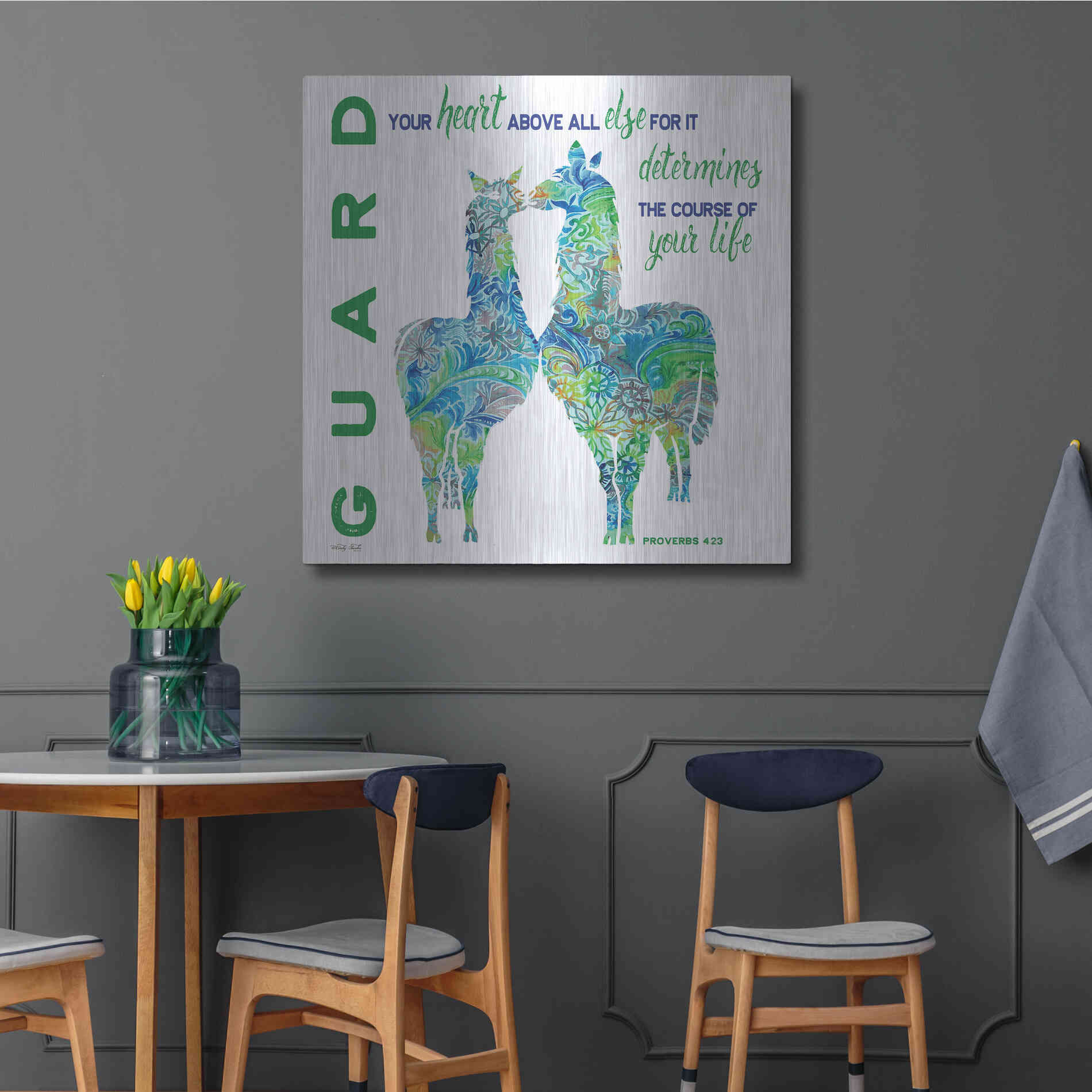 Luxe Metal Art 'Guard Your Heart Llamas' by Cindy Jacobs, Metal Wall Art,36x36