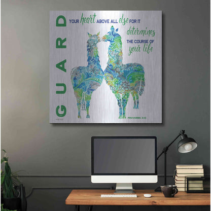 Luxe Metal Art 'Guard Your Heart Llamas' by Cindy Jacobs, Metal Wall Art,36x36