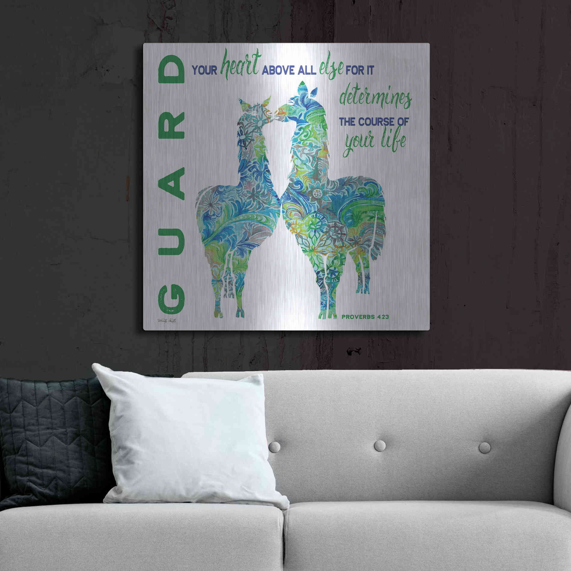 Luxe Metal Art 'Guard Your Heart Llamas' by Cindy Jacobs, Metal Wall Art,36x36