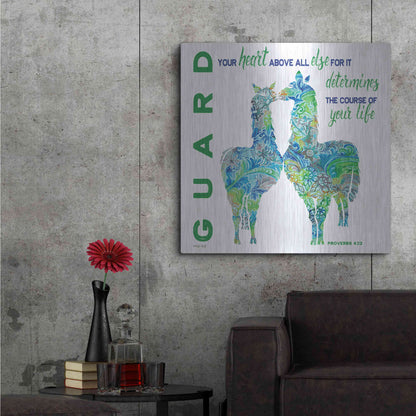 Luxe Metal Art 'Guard Your Heart Llamas' by Cindy Jacobs, Metal Wall Art,36x36