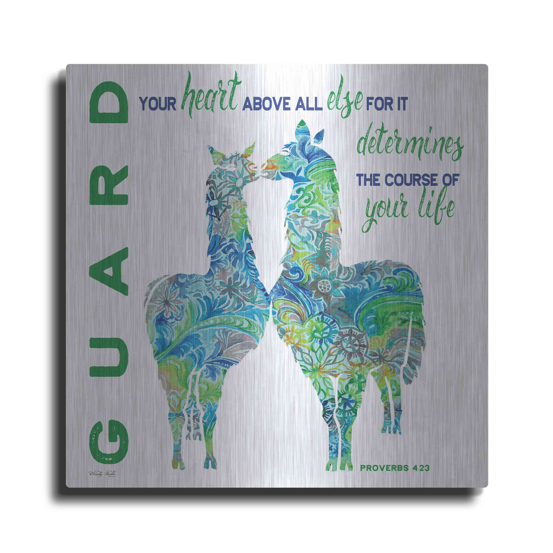 Luxe Metal Art 'Guard Your Heart Llamas' by Cindy Jacobs, Metal Wall Art