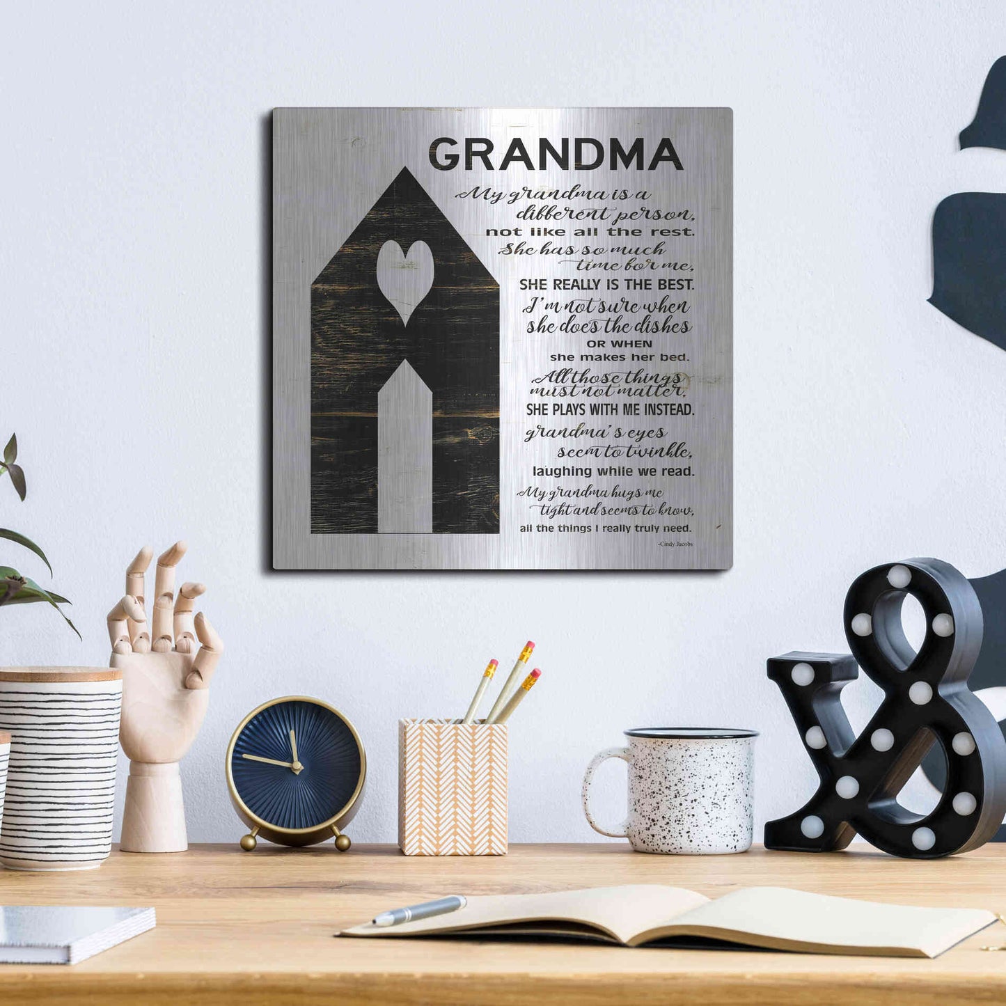 Luxe Metal Art 'My Grandma is the Best' by Cindy Jacobs, Metal Wall Art,12x12