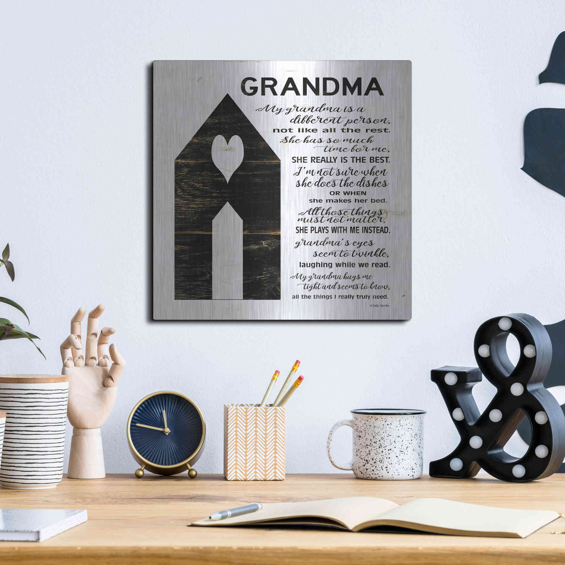 Luxe Metal Art 'My Grandma is the Best' by Cindy Jacobs, Metal Wall Art,12x12