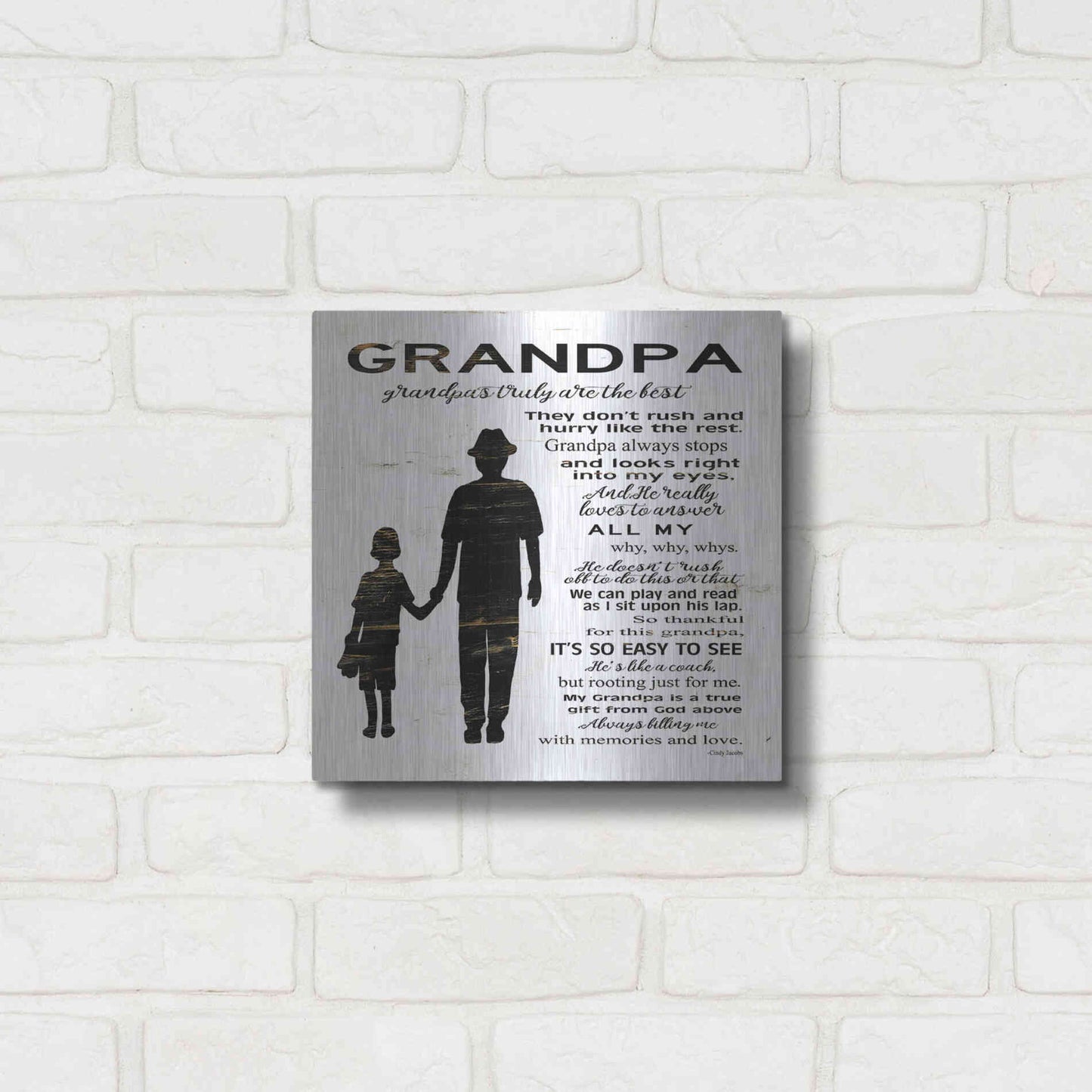 Luxe Metal Art 'My Grandpa is the Best' by Cindy Jacobs, Metal Wall Art,12x12