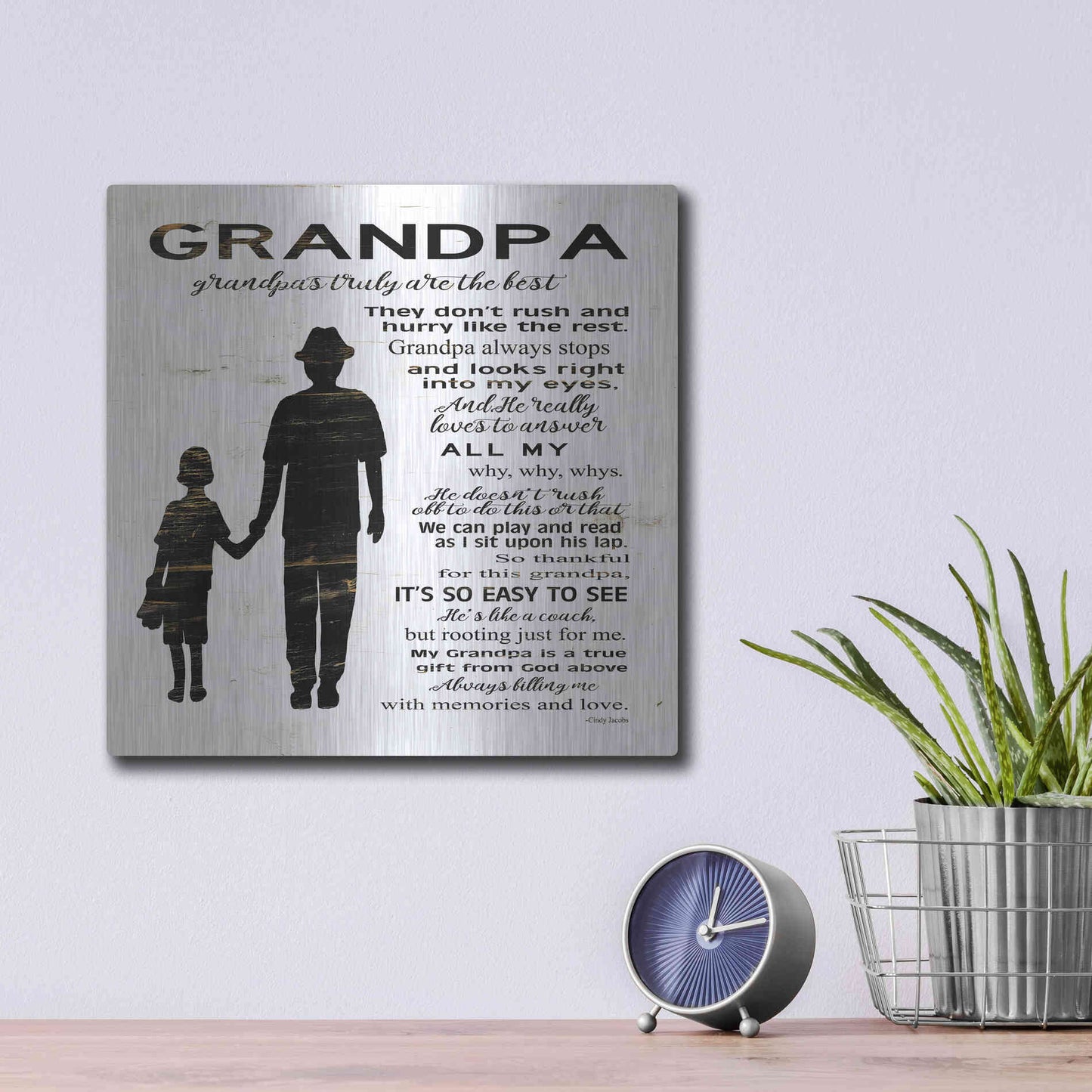Luxe Metal Art 'My Grandpa is the Best' by Cindy Jacobs, Metal Wall Art,12x12