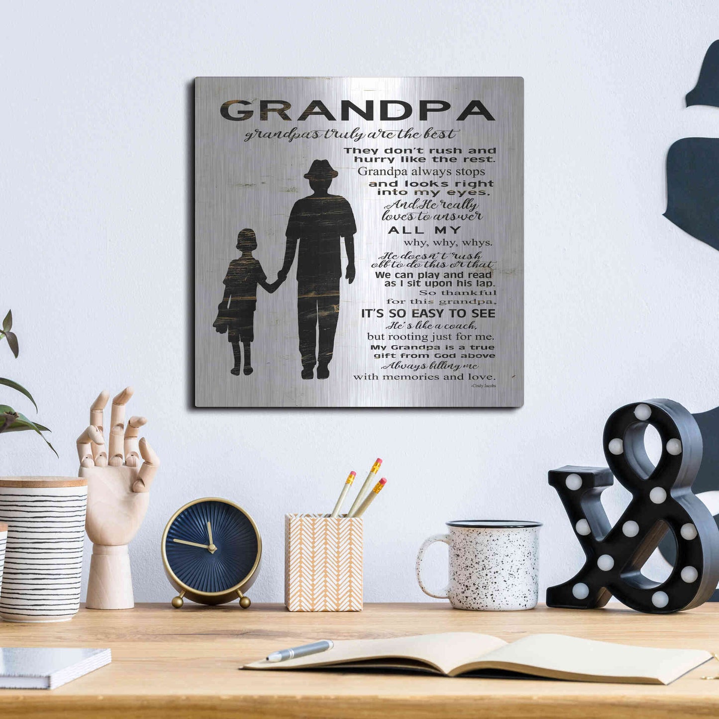 Luxe Metal Art 'My Grandpa is the Best' by Cindy Jacobs, Metal Wall Art,12x12