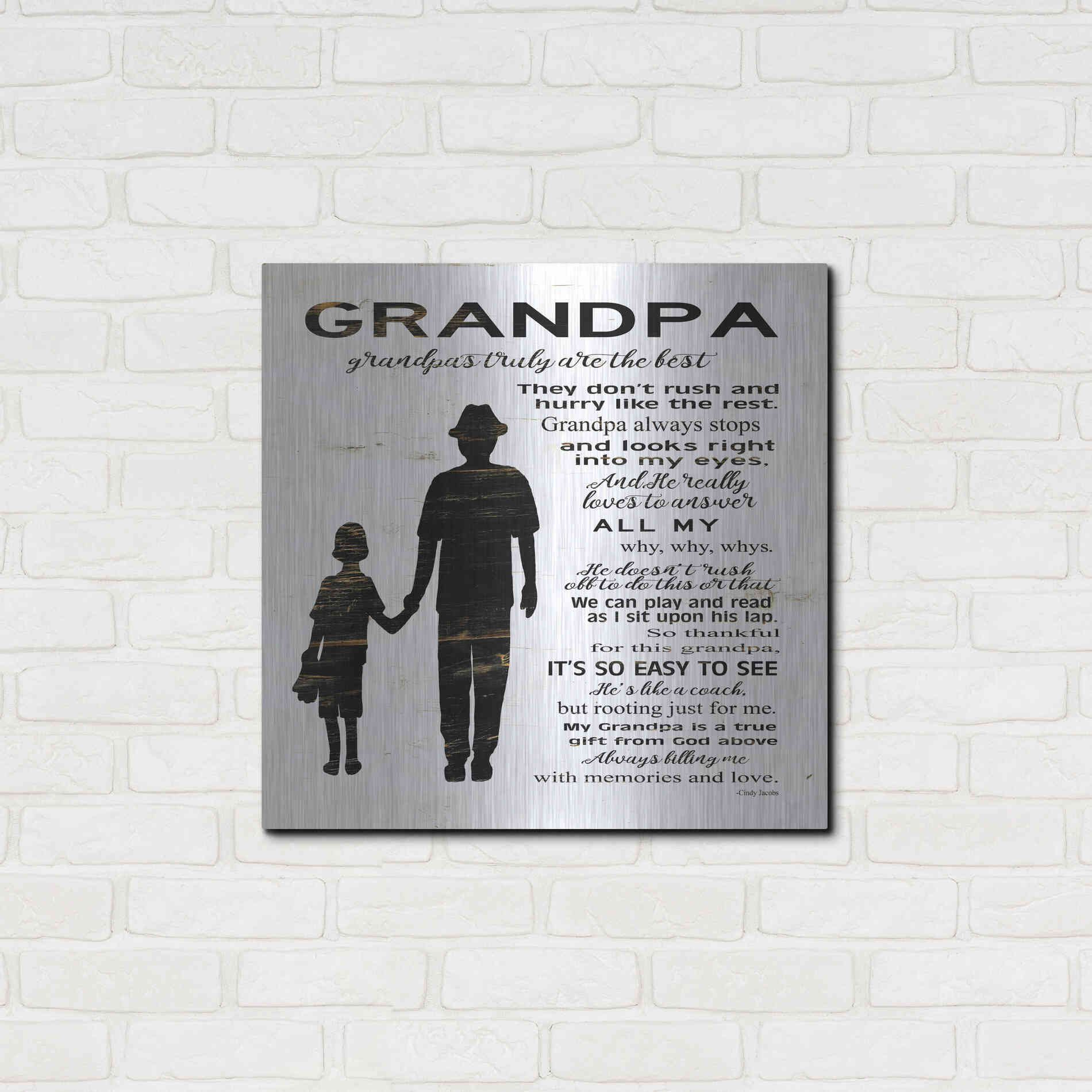 Luxe Metal Art 'My Grandpa is the Best' by Cindy Jacobs, Metal Wall Art,24x24