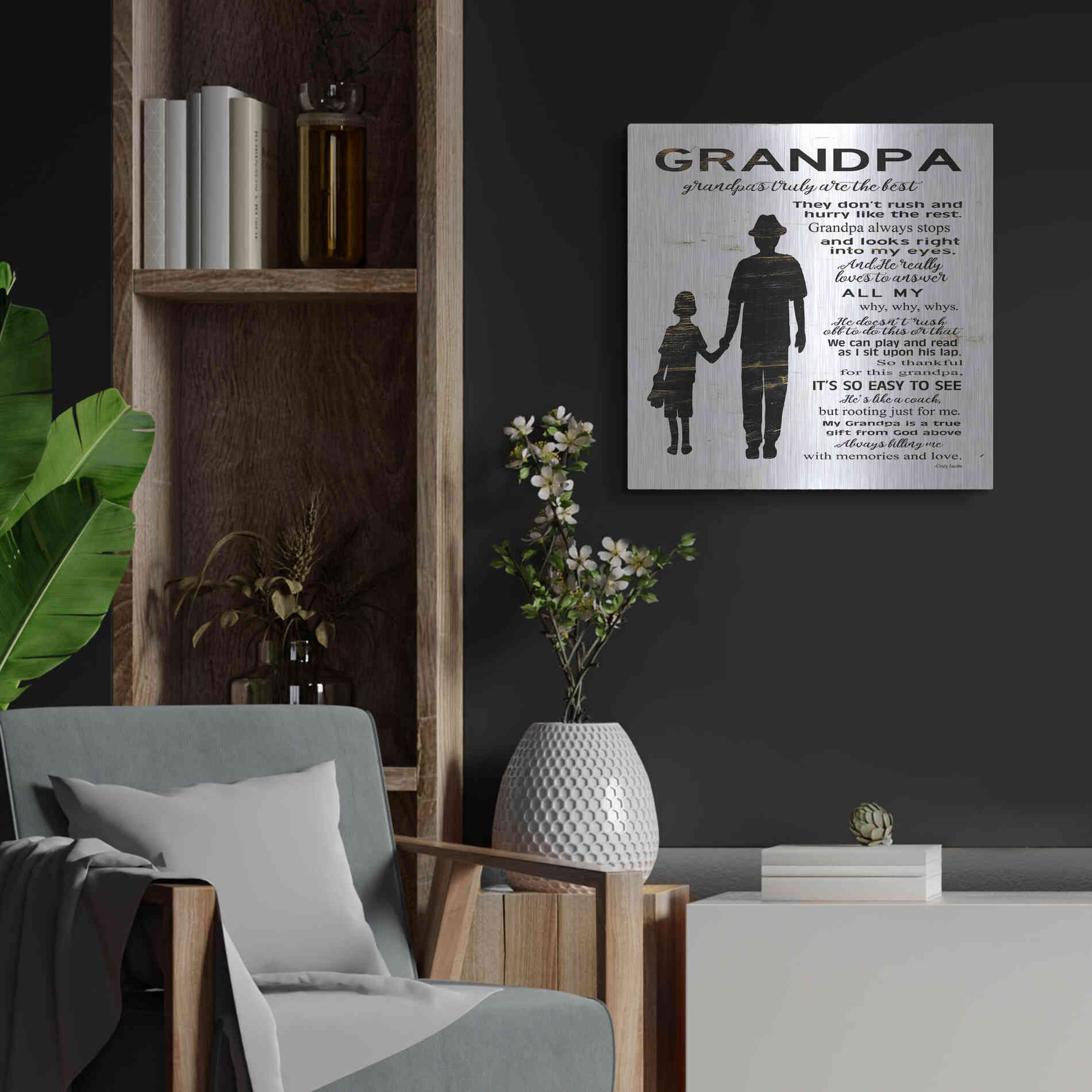 Luxe Metal Art 'My Grandpa is the Best' by Cindy Jacobs, Metal Wall Art,24x24