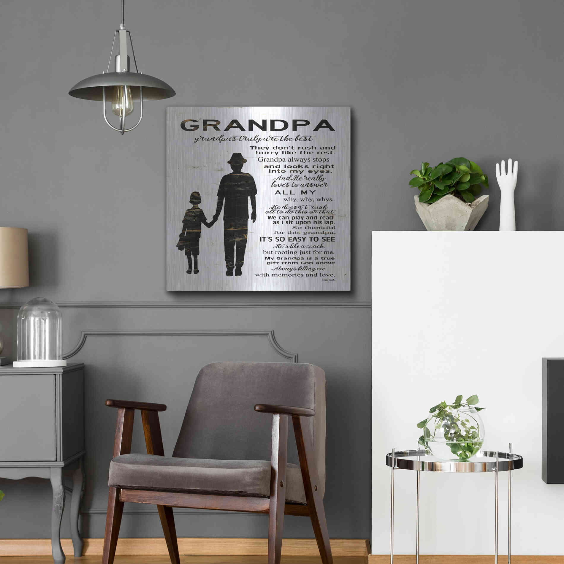 Luxe Metal Art 'My Grandpa is the Best' by Cindy Jacobs, Metal Wall Art,24x24