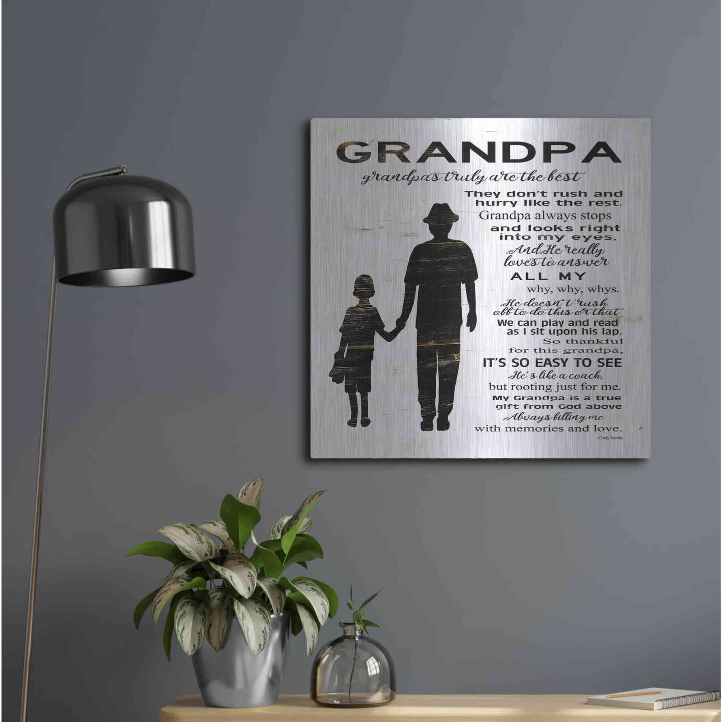 Luxe Metal Art 'My Grandpa is the Best' by Cindy Jacobs, Metal Wall Art,24x24