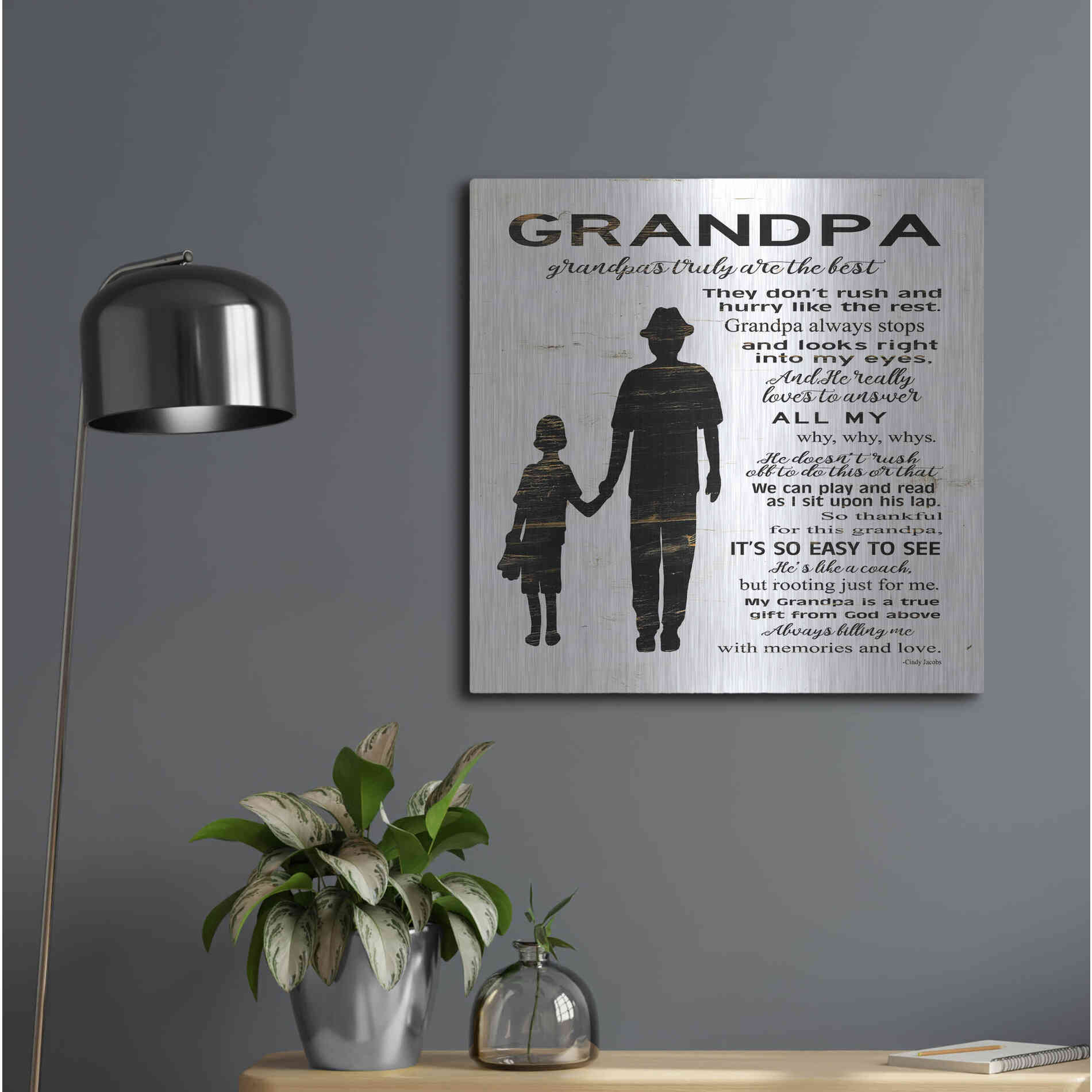 Luxe Metal Art 'My Grandpa is the Best' by Cindy Jacobs, Metal Wall Art,24x24