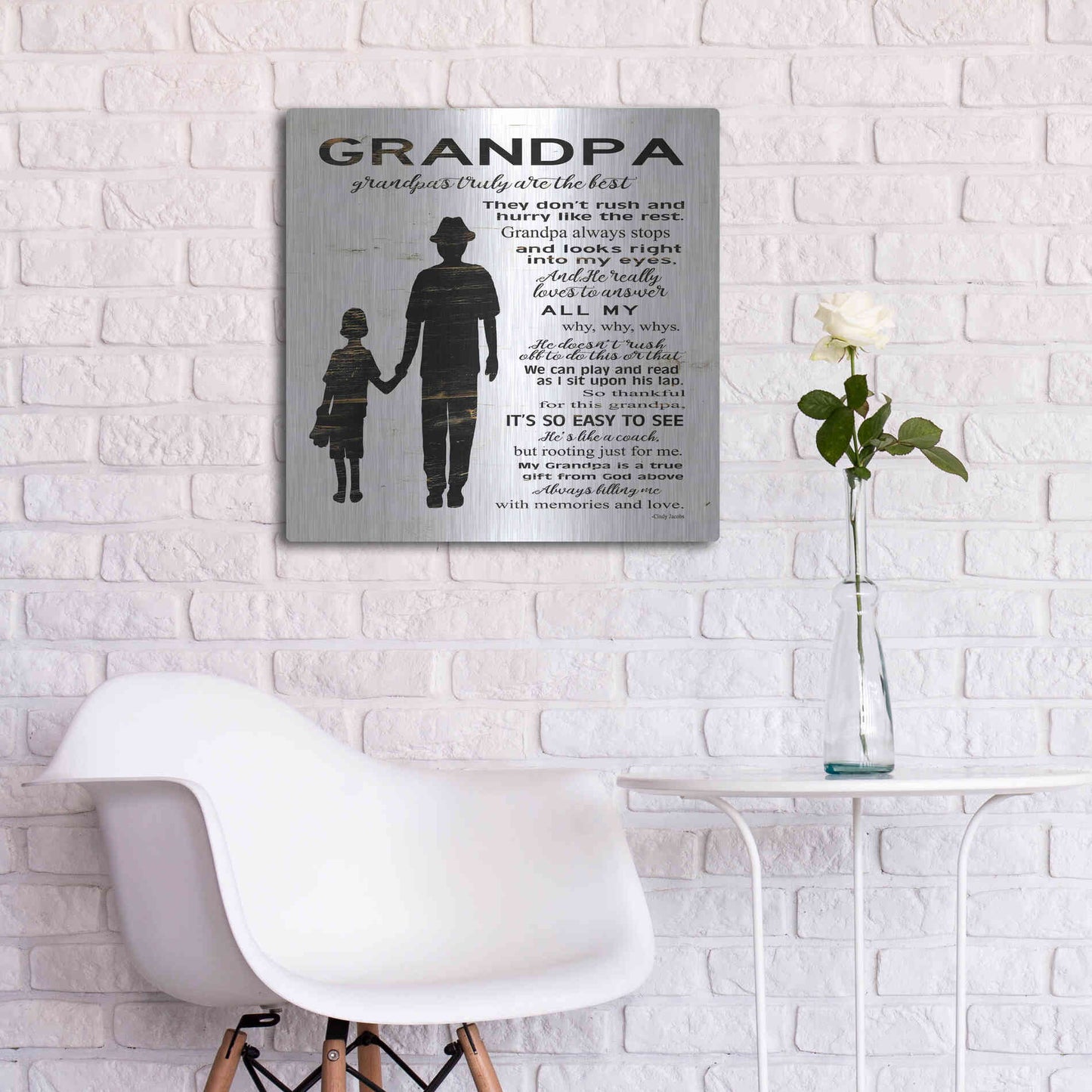 Luxe Metal Art 'My Grandpa is the Best' by Cindy Jacobs, Metal Wall Art,24x24