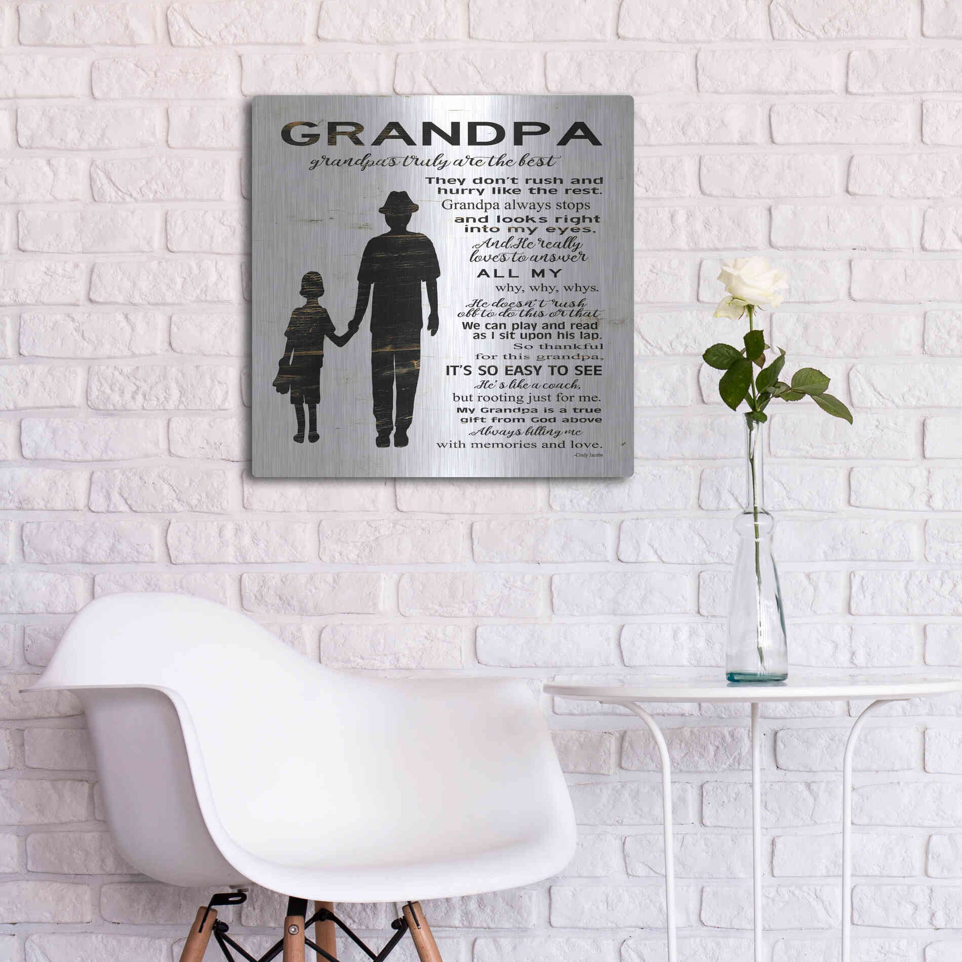 Luxe Metal Art 'My Grandpa is the Best' by Cindy Jacobs, Metal Wall Art,24x24