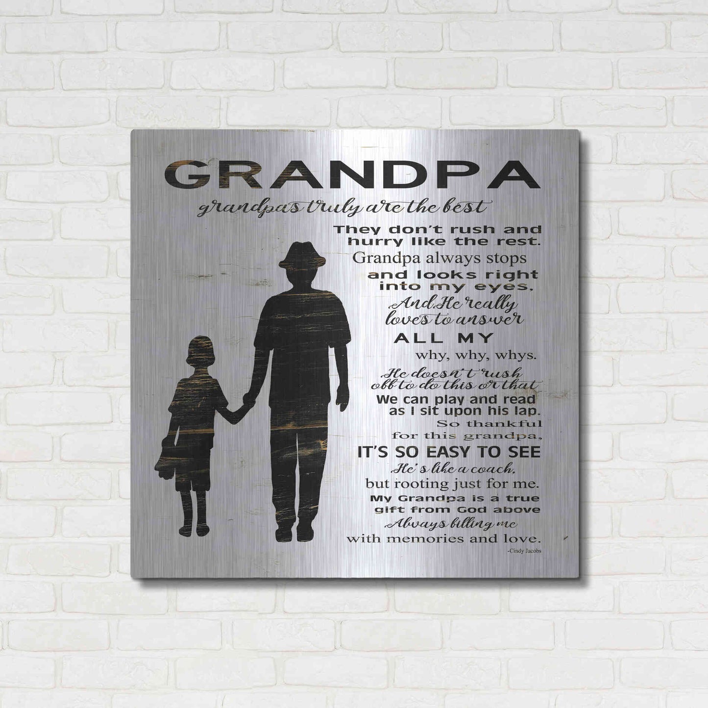 Luxe Metal Art 'My Grandpa is the Best' by Cindy Jacobs, Metal Wall Art,36x36