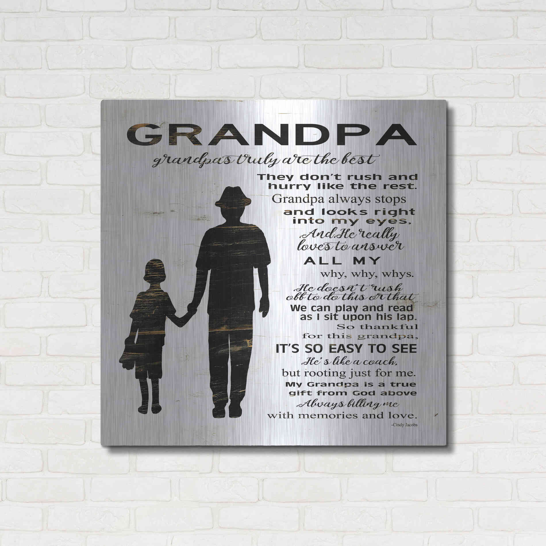 Luxe Metal Art 'My Grandpa is the Best' by Cindy Jacobs, Metal Wall Art,36x36