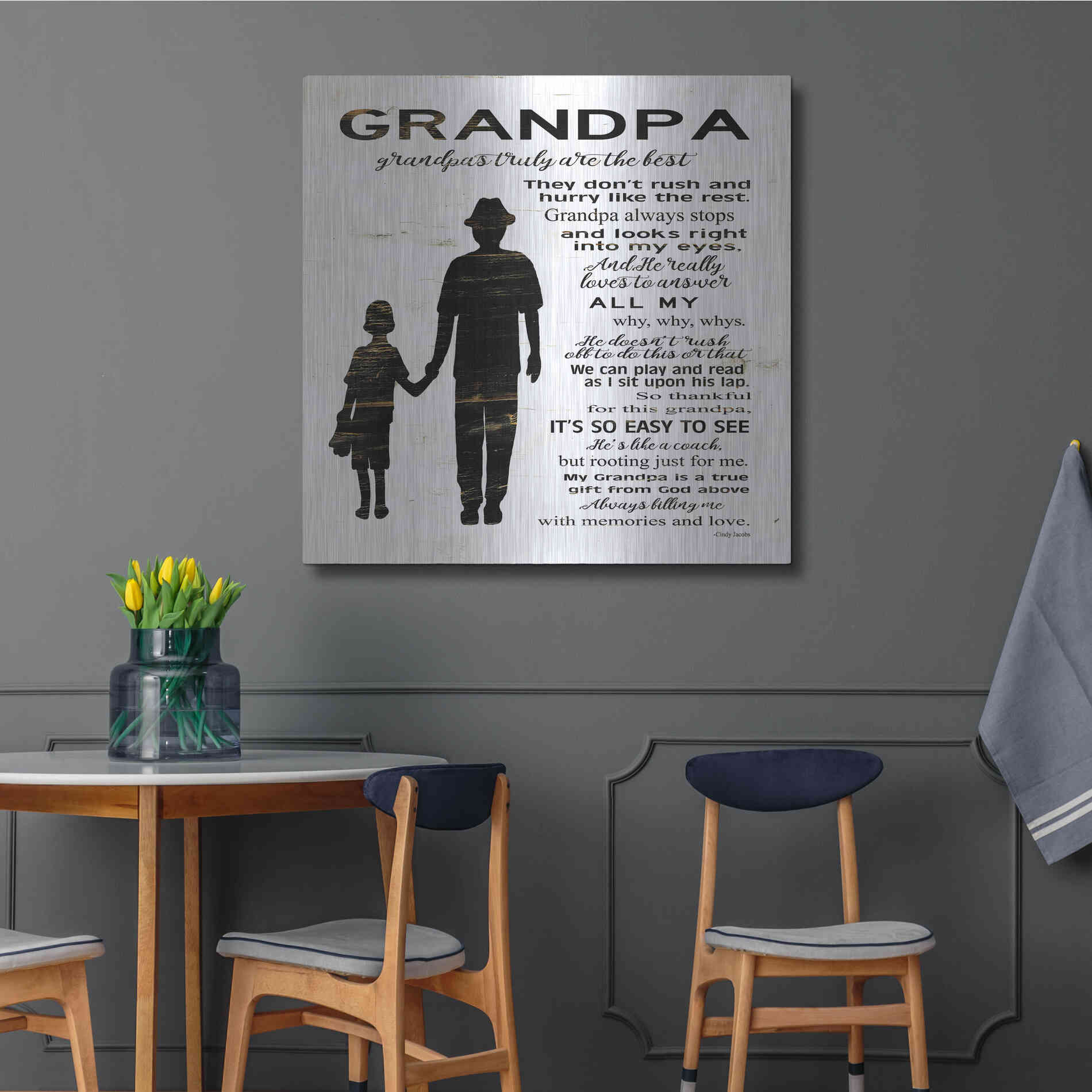 Luxe Metal Art 'My Grandpa is the Best' by Cindy Jacobs, Metal Wall Art,36x36