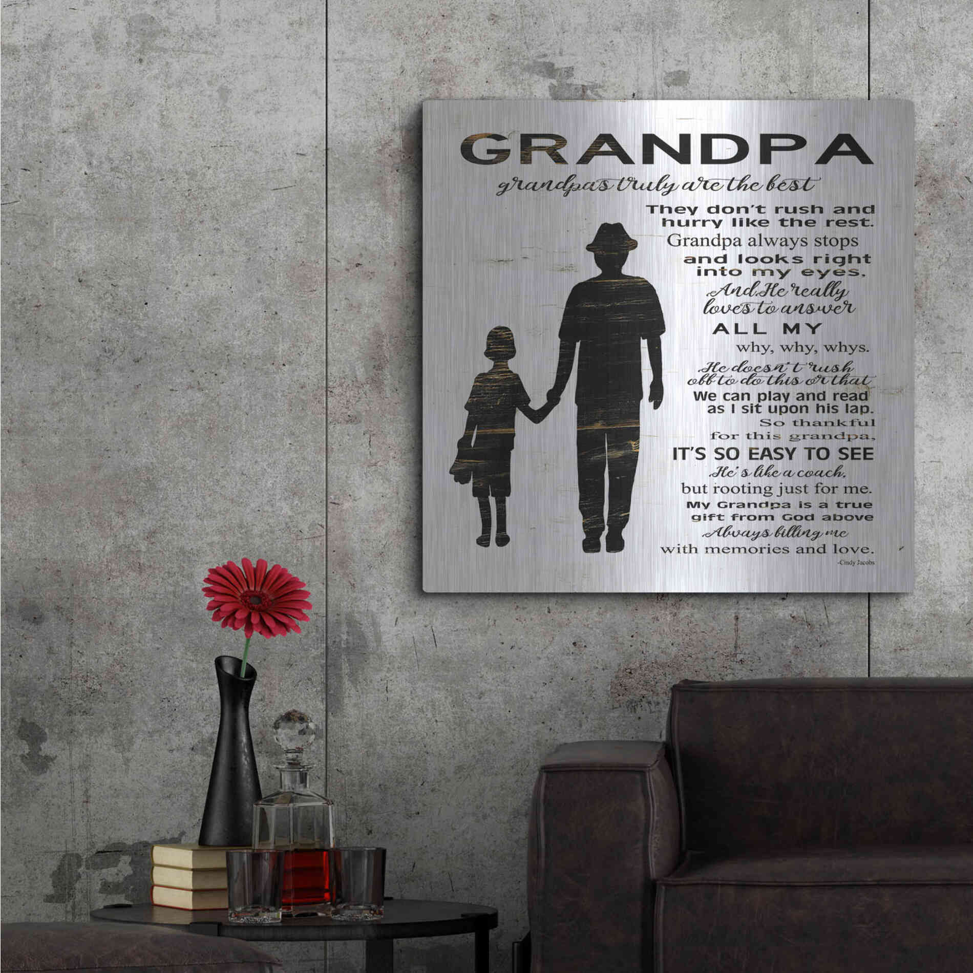 Luxe Metal Art 'My Grandpa is the Best' by Cindy Jacobs, Metal Wall Art,36x36