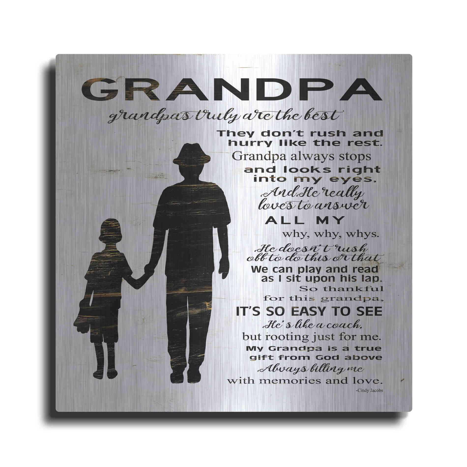 Luxe Metal Art 'My Grandpa is the Best' by Cindy Jacobs, Metal Wall Art
