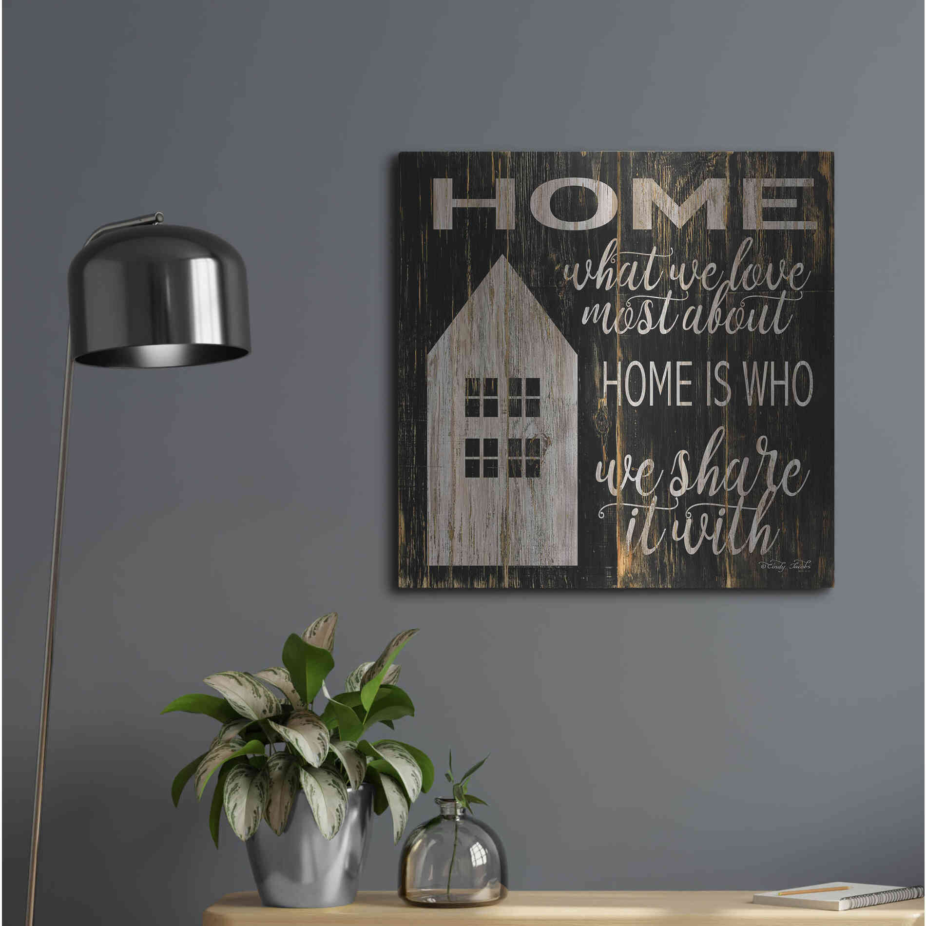 Luxe Metal Art 'Home is Who We Share It With' by Cindy Jacobs, Metal Wall Art,24x24