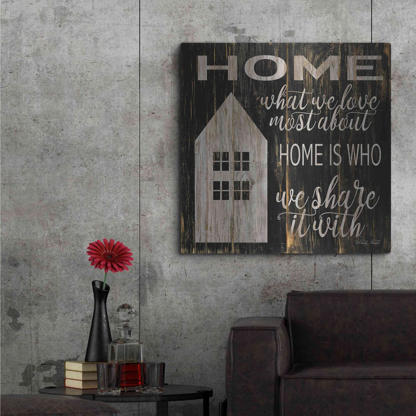 Luxe Metal Art 'Home is Who We Share It With' by Cindy Jacobs, Metal Wall Art,36x36