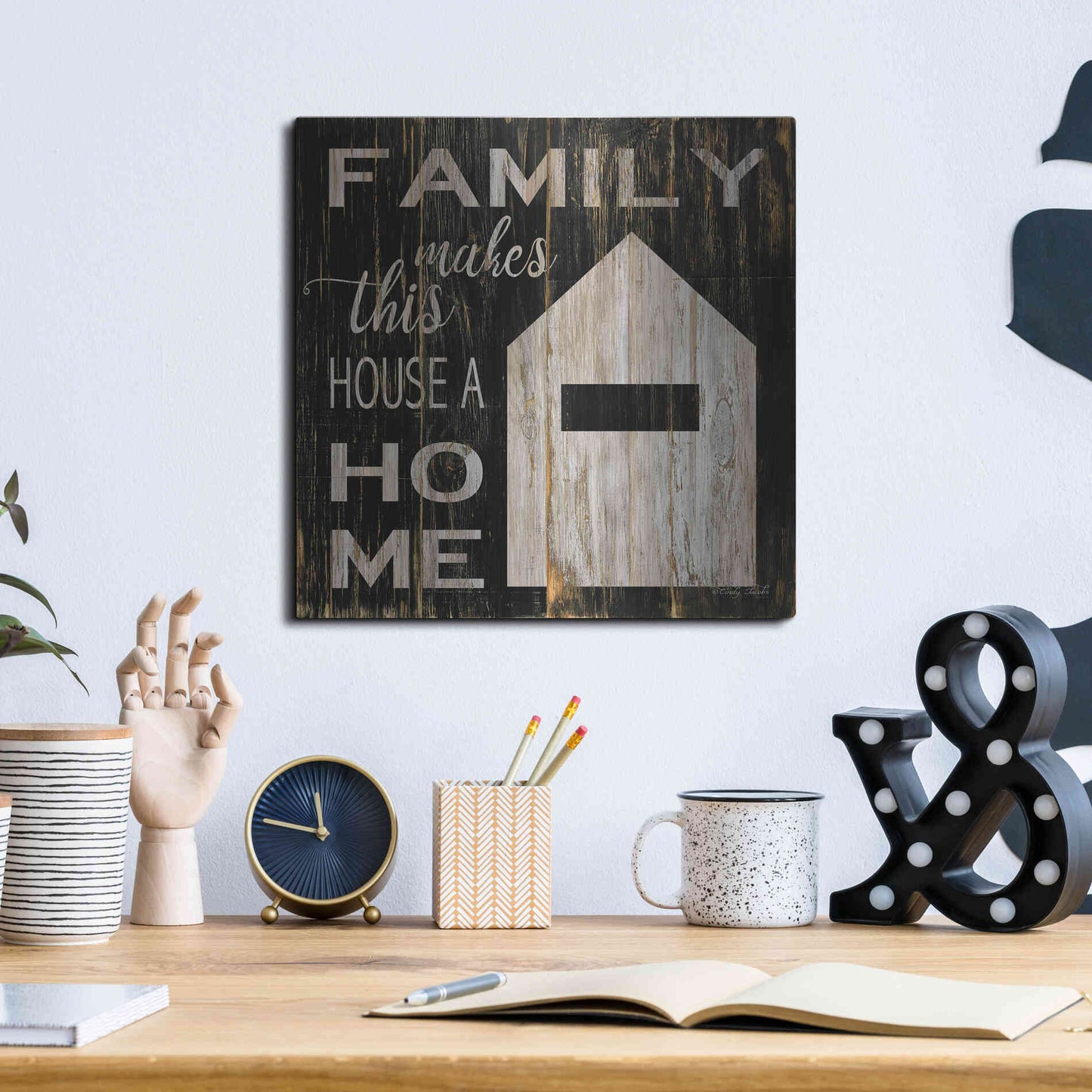 Luxe Metal Art 'Family Makes This House a Home' by Cindy Jacobs, Metal Wall Art,12x12