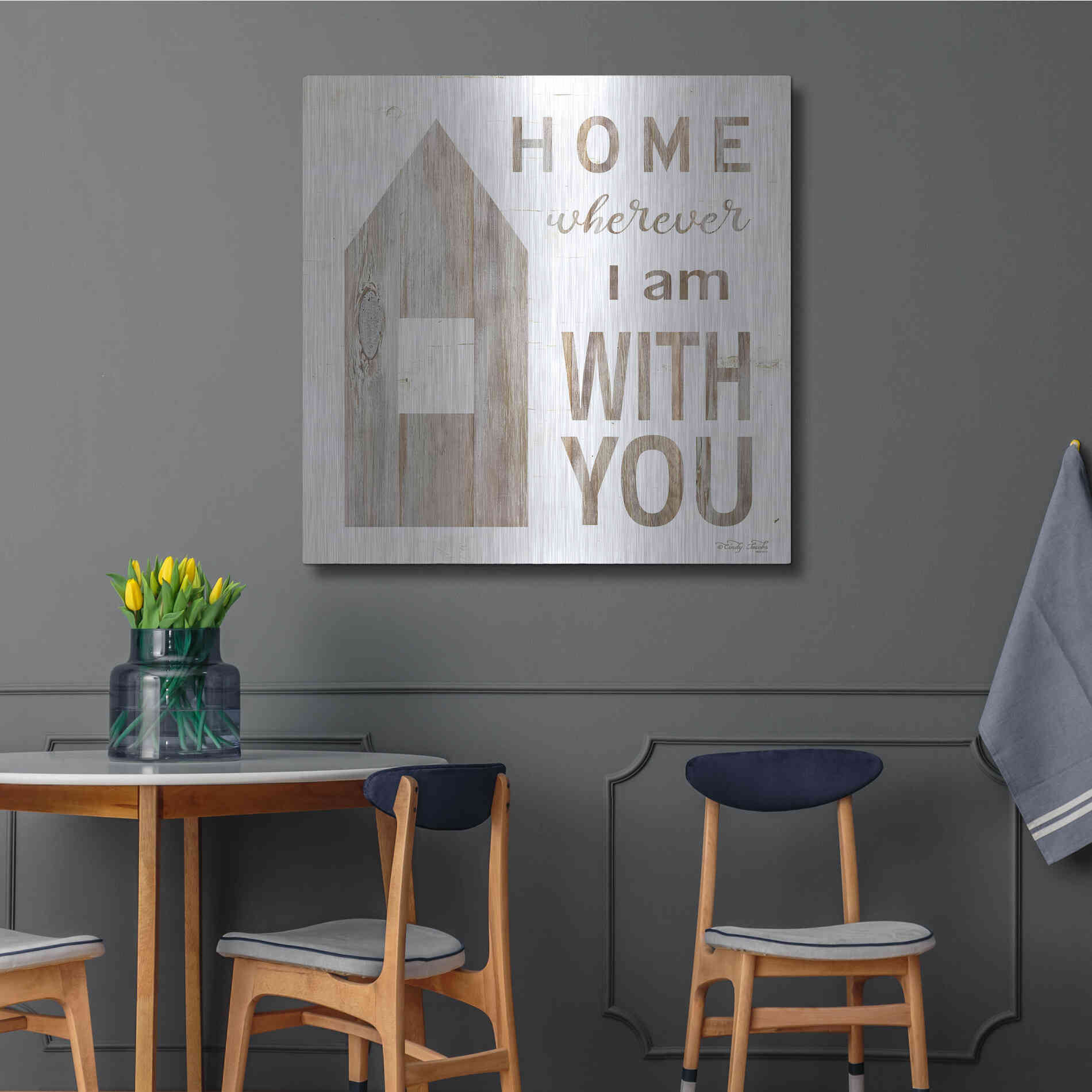 Luxe Metal Art 'Home - Wherever I Am with You' by Cindy Jacobs, Metal Wall Art,36x36
