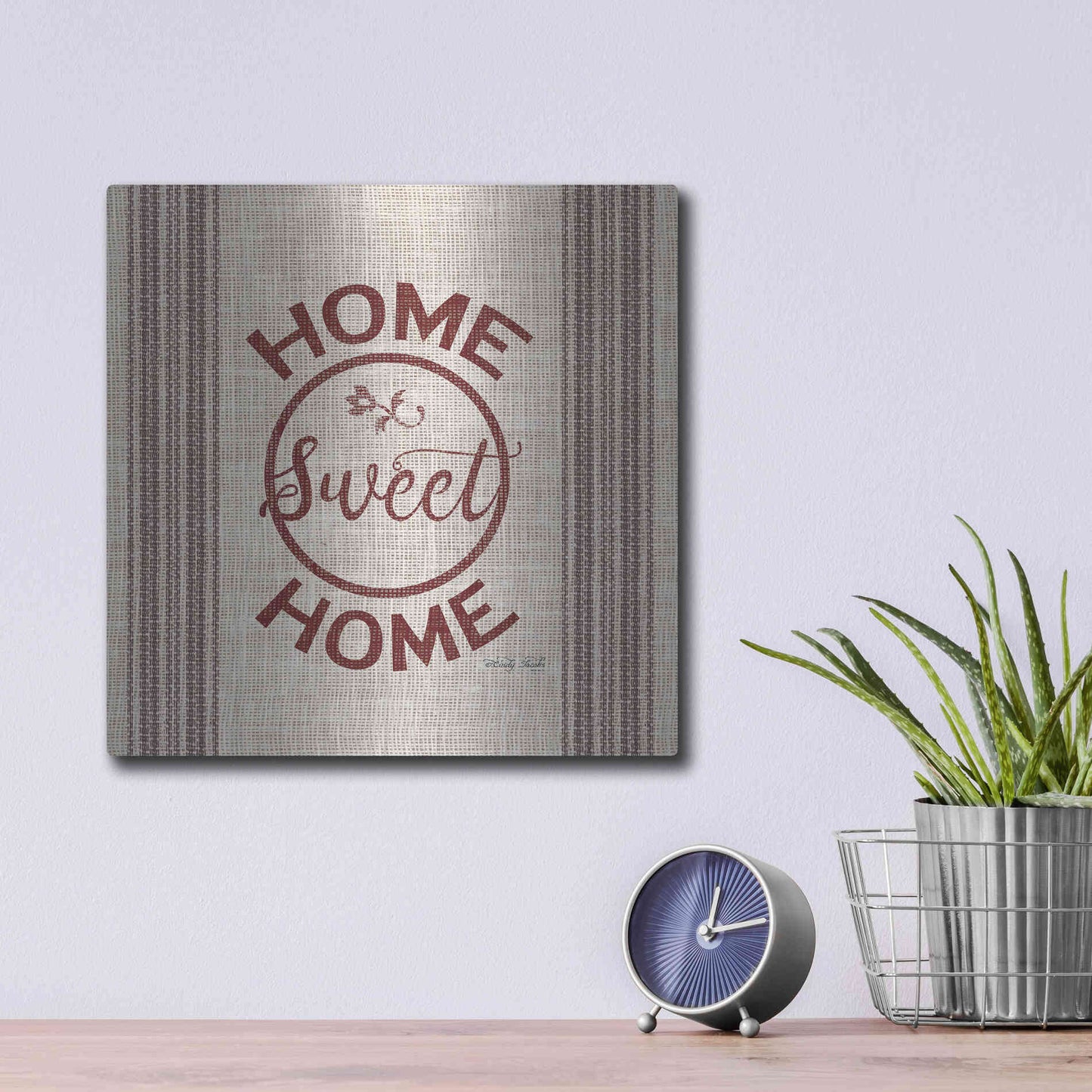 Luxe Metal Art 'Home Sweet Home Embroidery' by Cindy Jacobs, Metal Wall Art,12x12