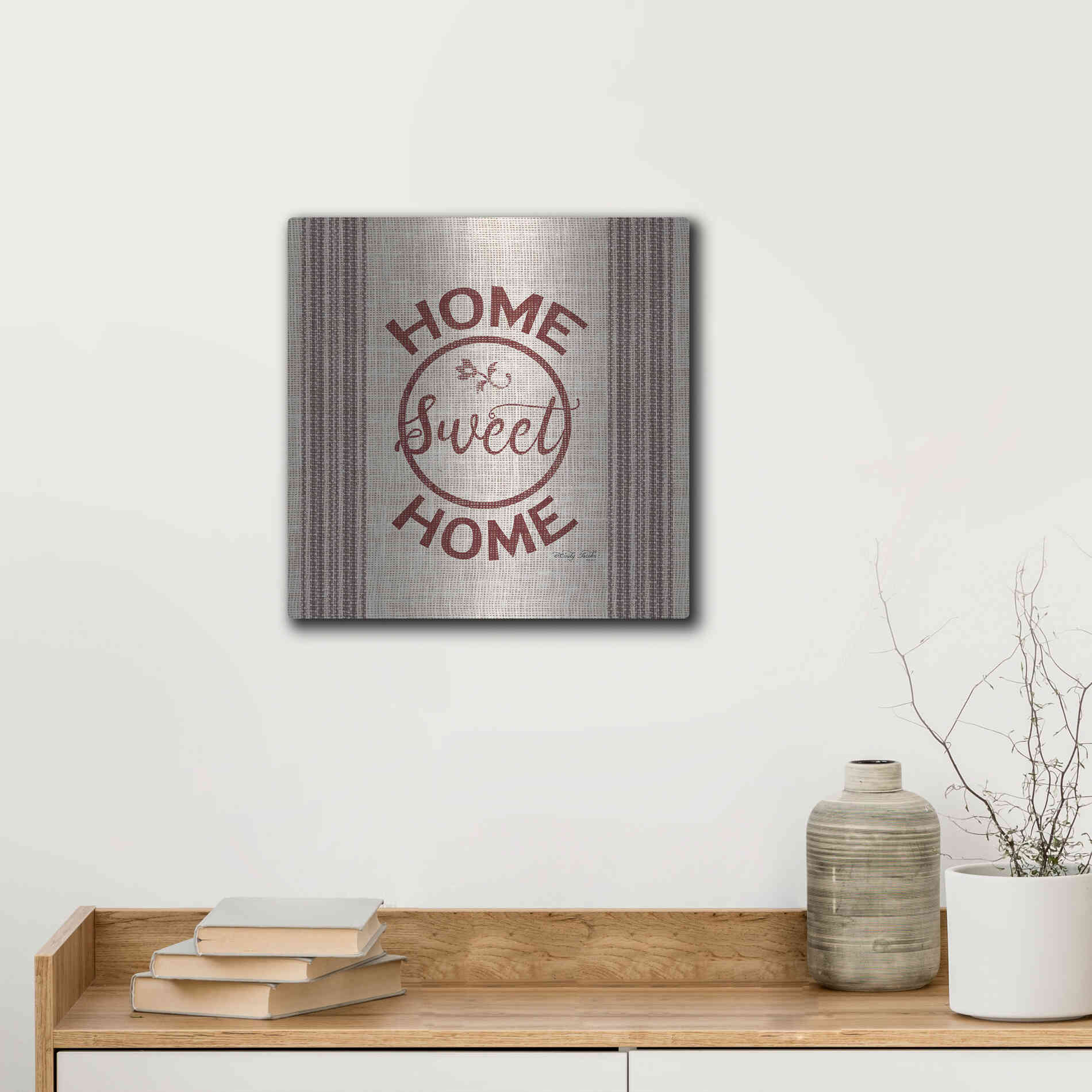Luxe Metal Art 'Home Sweet Home Embroidery' by Cindy Jacobs, Metal Wall Art,12x12