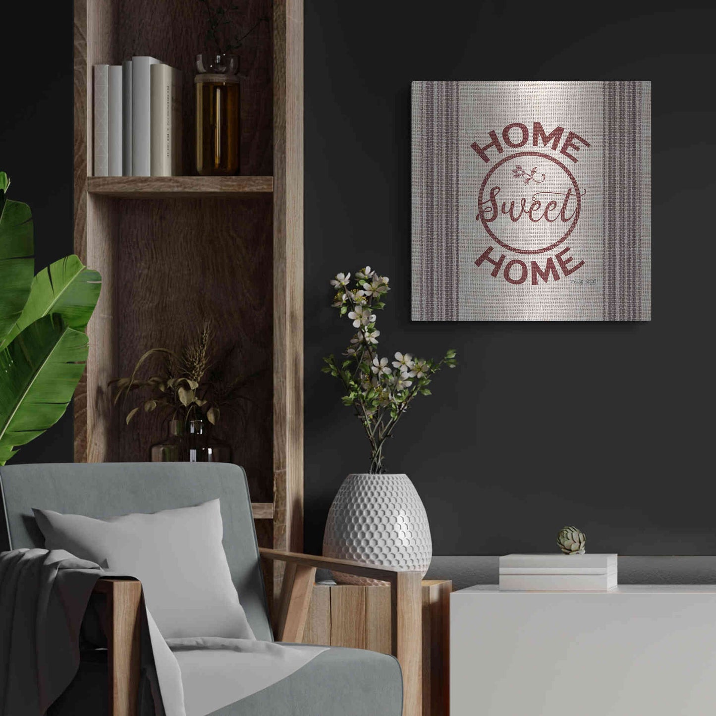 Luxe Metal Art 'Home Sweet Home Embroidery' by Cindy Jacobs, Metal Wall Art,24x24
