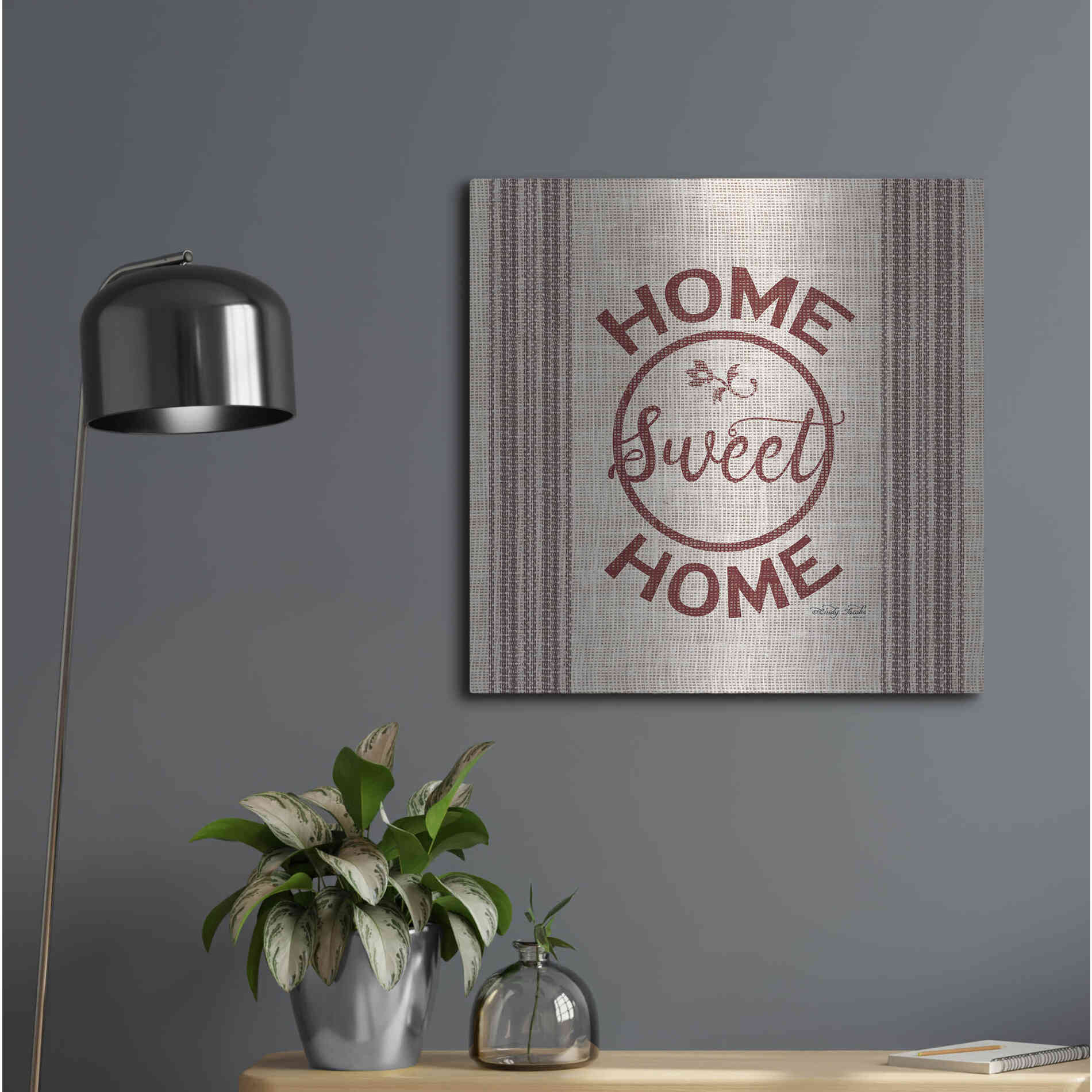 Luxe Metal Art 'Home Sweet Home Embroidery' by Cindy Jacobs, Metal Wall Art,24x24