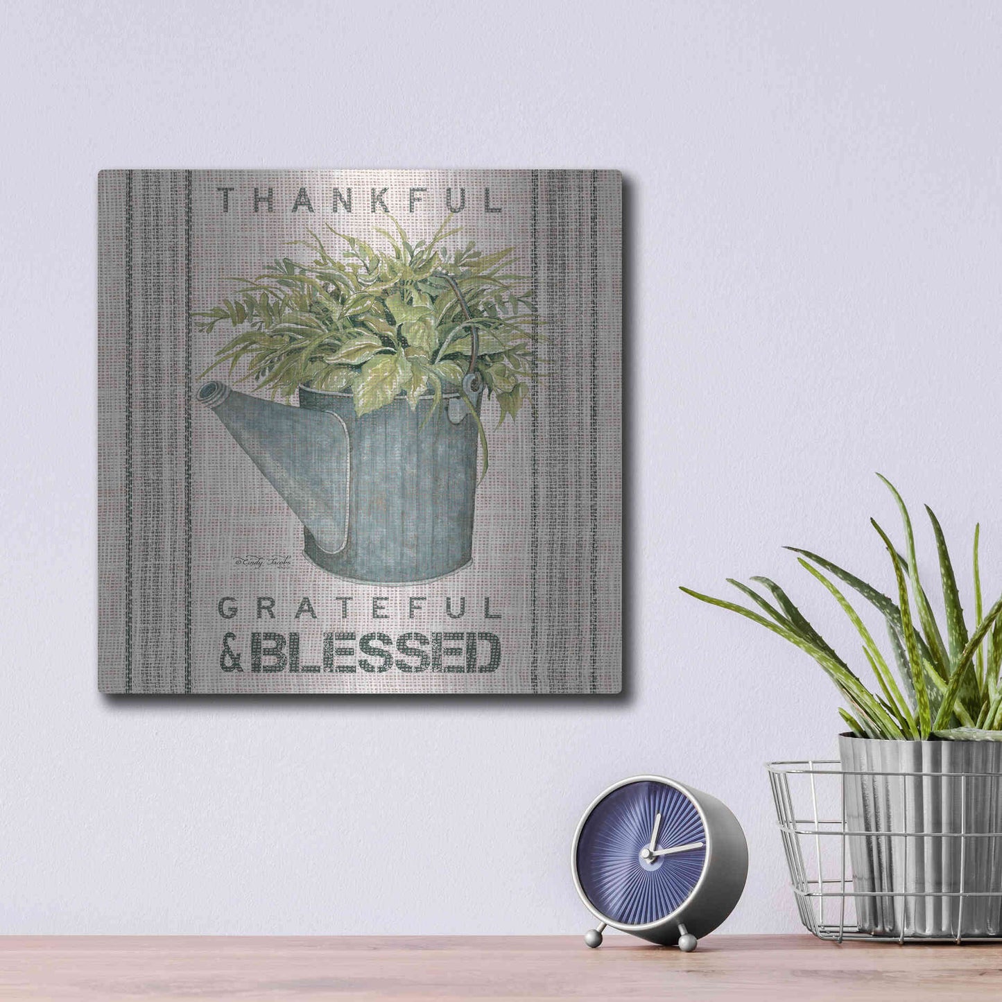 Luxe Metal Art 'Galvanized Watering Can Blessed' by Cindy Jacobs, Metal Wall Art,12x12