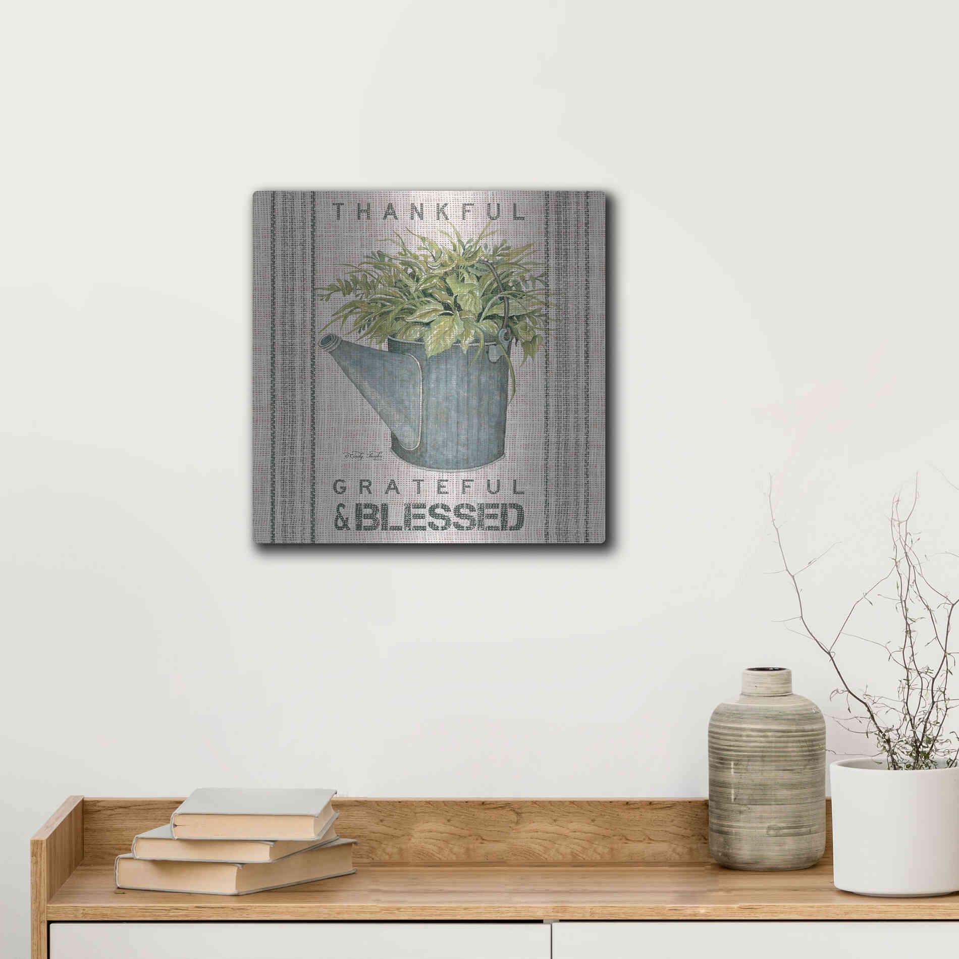 Luxe Metal Art 'Galvanized Watering Can Blessed' by Cindy Jacobs, Metal Wall Art,12x12