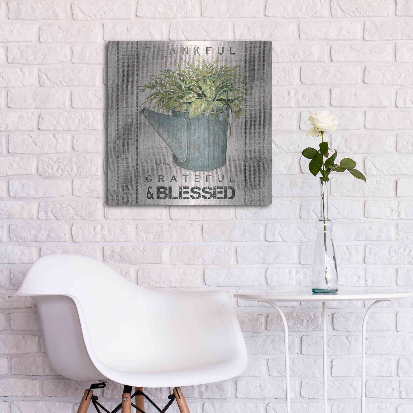 Luxe Metal Art 'Galvanized Watering Can Blessed' by Cindy Jacobs, Metal Wall Art,24x24