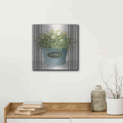 Luxe Metal Art 'Galvanized Flores' by Cindy Jacobs, Metal Wall Art,12x12