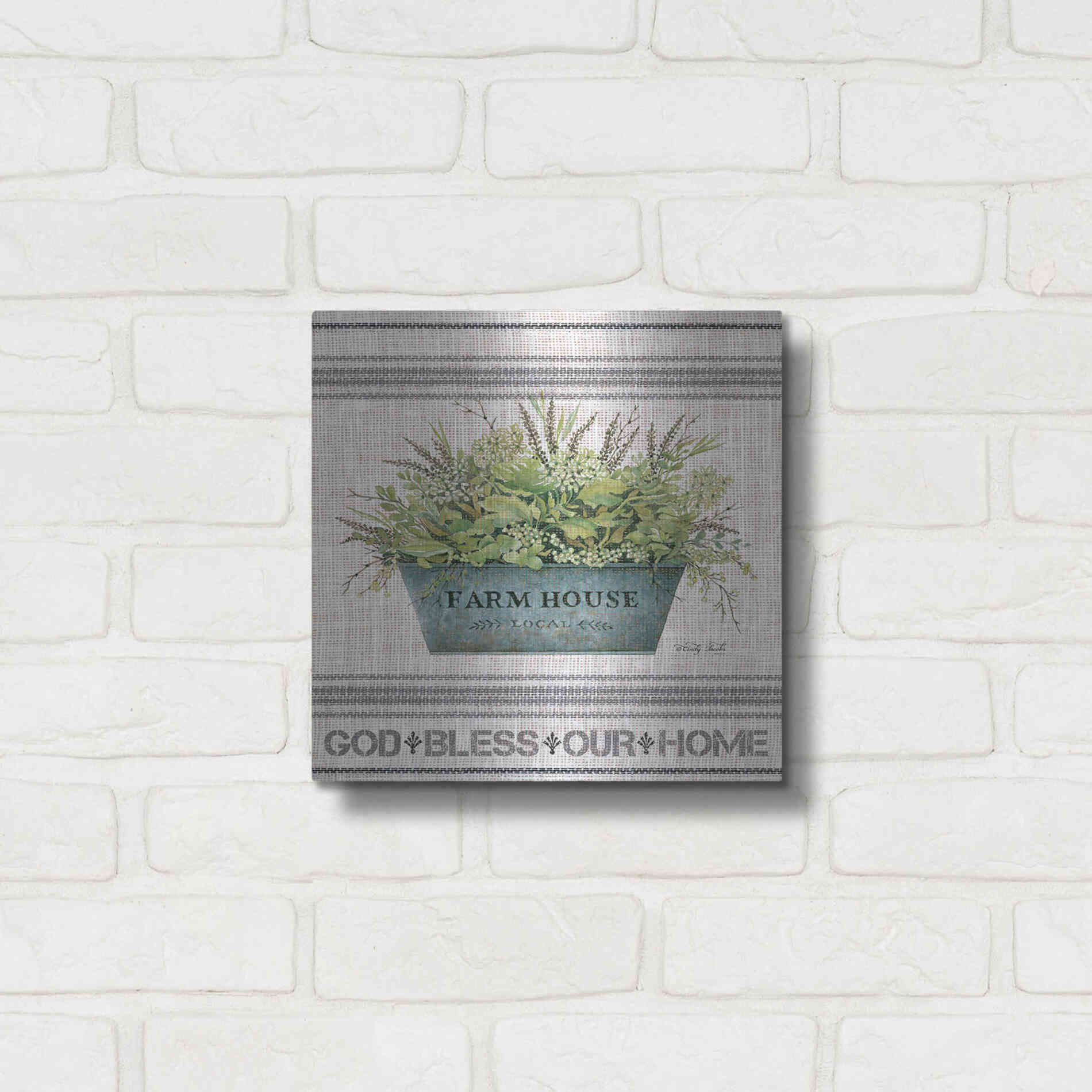 Luxe Metal Art 'Galvanized Farmhouse God Bless' by Cindy Jacobs, Metal Wall Art,12x12