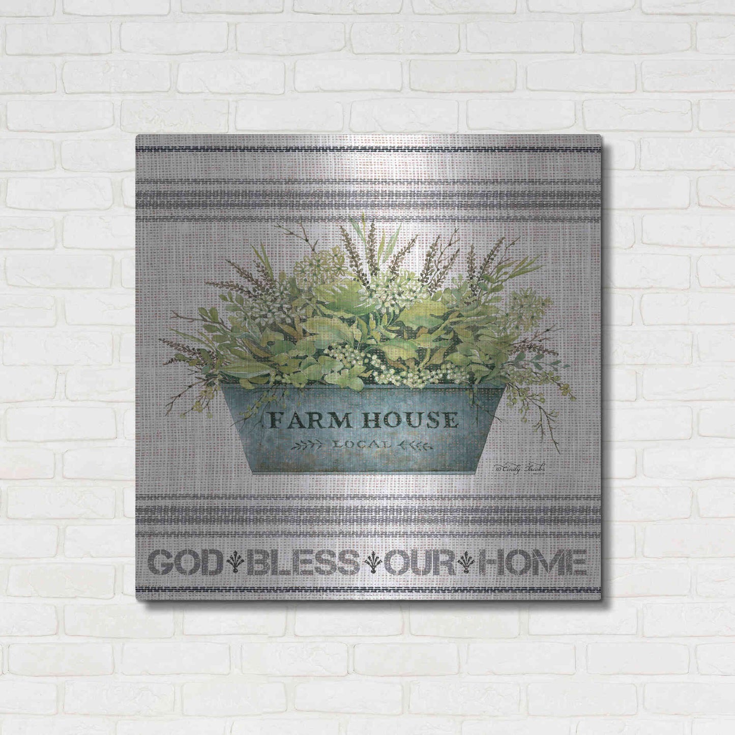 Luxe Metal Art 'Galvanized Farmhouse God Bless' by Cindy Jacobs, Metal Wall Art,36x36