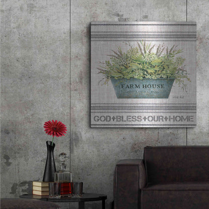 Luxe Metal Art 'Galvanized Farmhouse God Bless' by Cindy Jacobs, Metal Wall Art,36x36