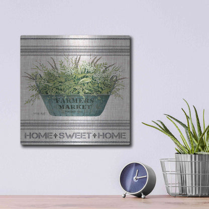 Luxe Metal Art 'Galvanized Farmer's Market Home Sweet Home' by Cindy Jacobs, Metal Wall Art,12x12