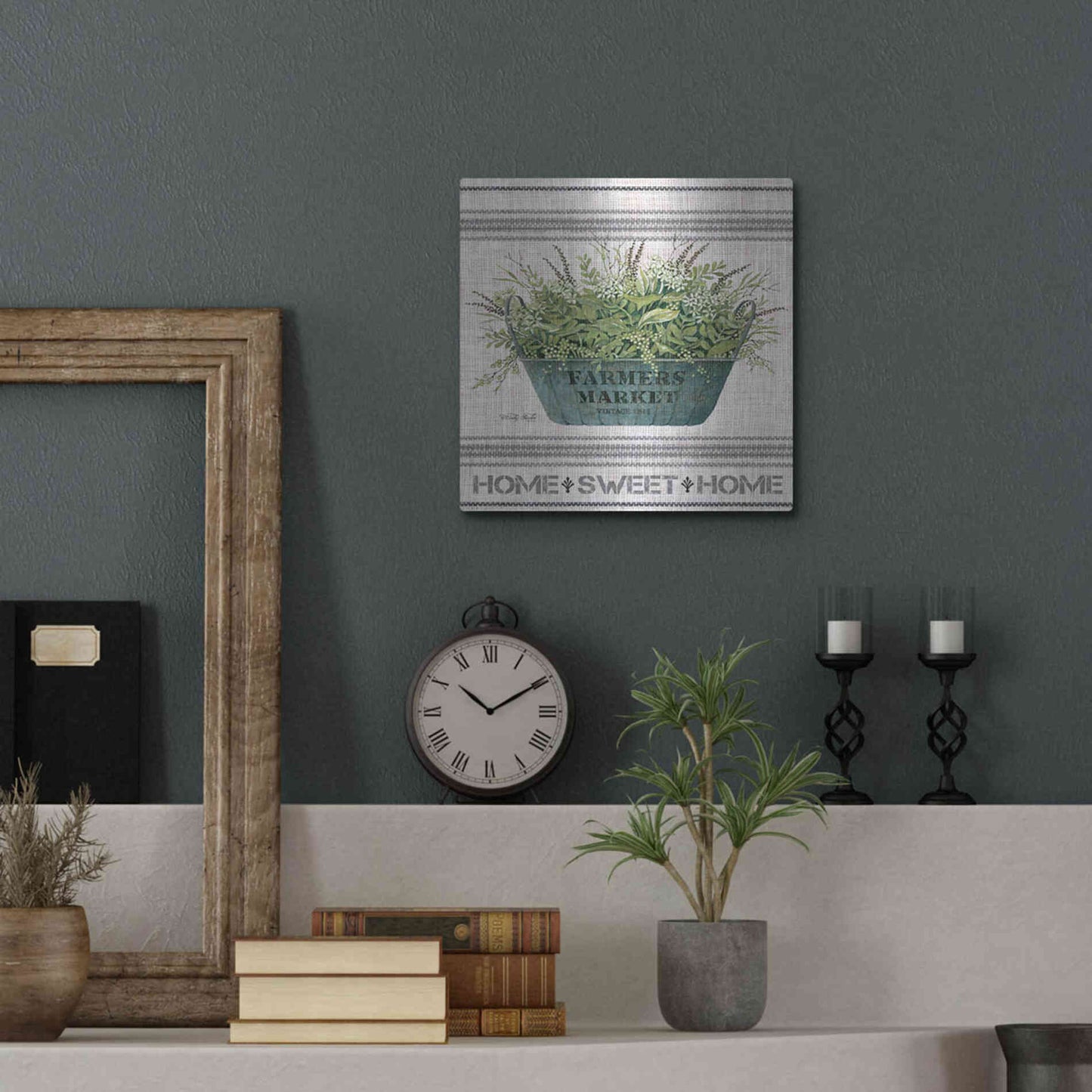 Luxe Metal Art 'Galvanized Farmer's Market Home Sweet Home' by Cindy Jacobs, Metal Wall Art,12x12