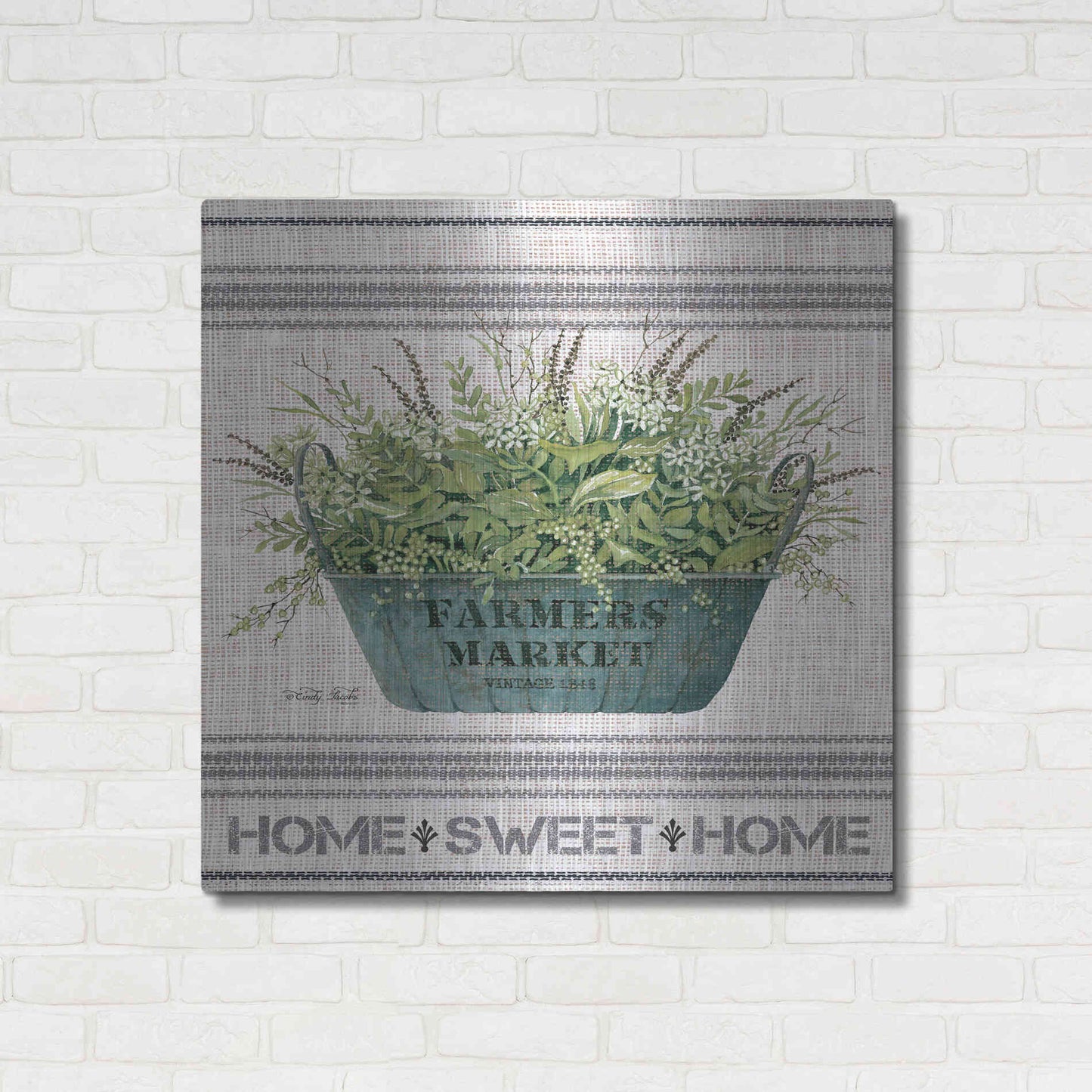 Luxe Metal Art 'Galvanized Farmer's Market Home Sweet Home' by Cindy Jacobs, Metal Wall Art,36x36