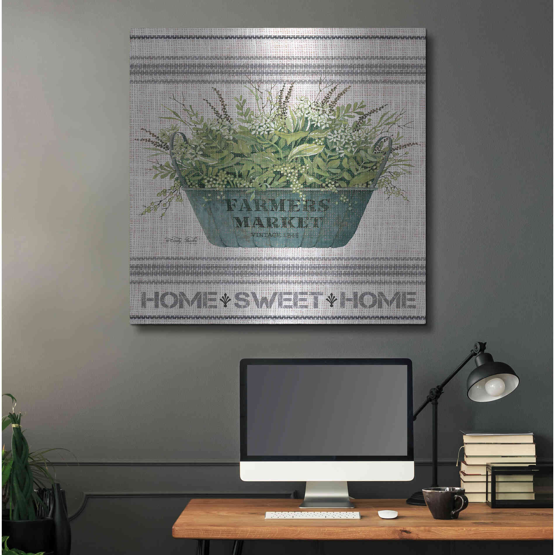 Luxe Metal Art 'Galvanized Farmer's Market Home Sweet Home' by Cindy Jacobs, Metal Wall Art,36x36