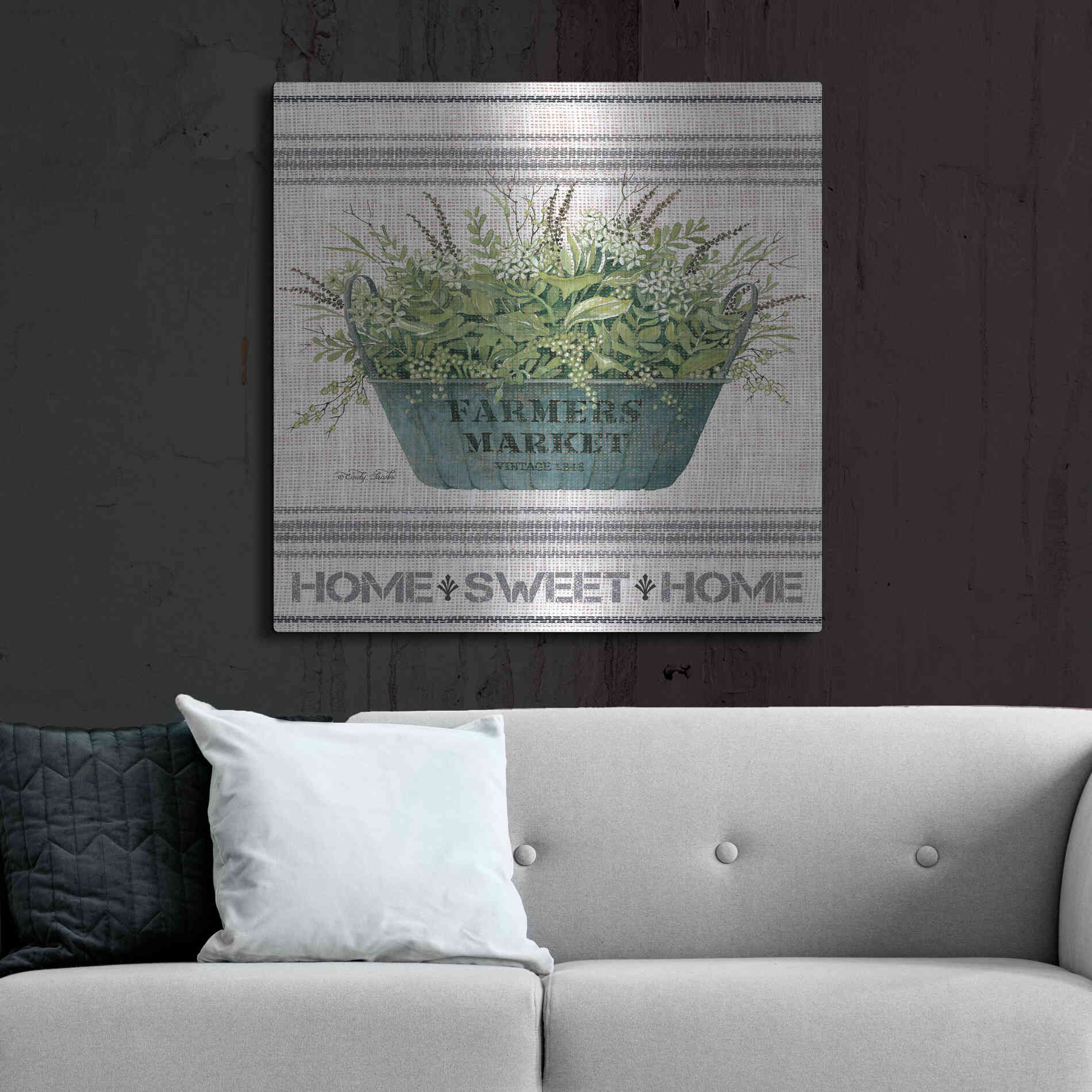 Luxe Metal Art 'Galvanized Farmer's Market Home Sweet Home' by Cindy Jacobs, Metal Wall Art,36x36